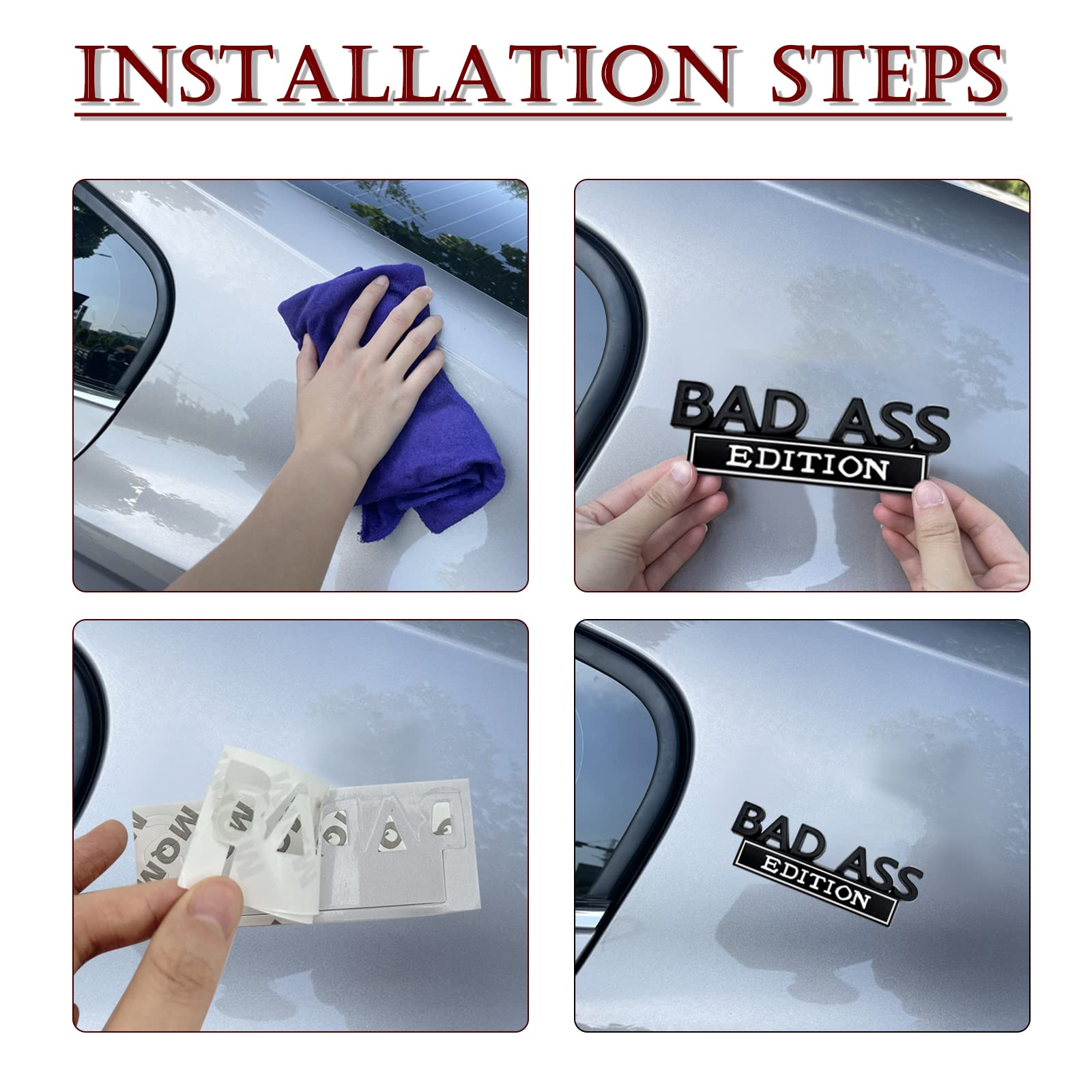 2Pcs Bad-Ass Edition Emblem For Car, 3D Fender Badge Decal, Auto Accessories For Tailgate Front Grille Hood Trunk, Car Exterior Replacement Accessories, Compatible With Car Motorcycle (Black & White)