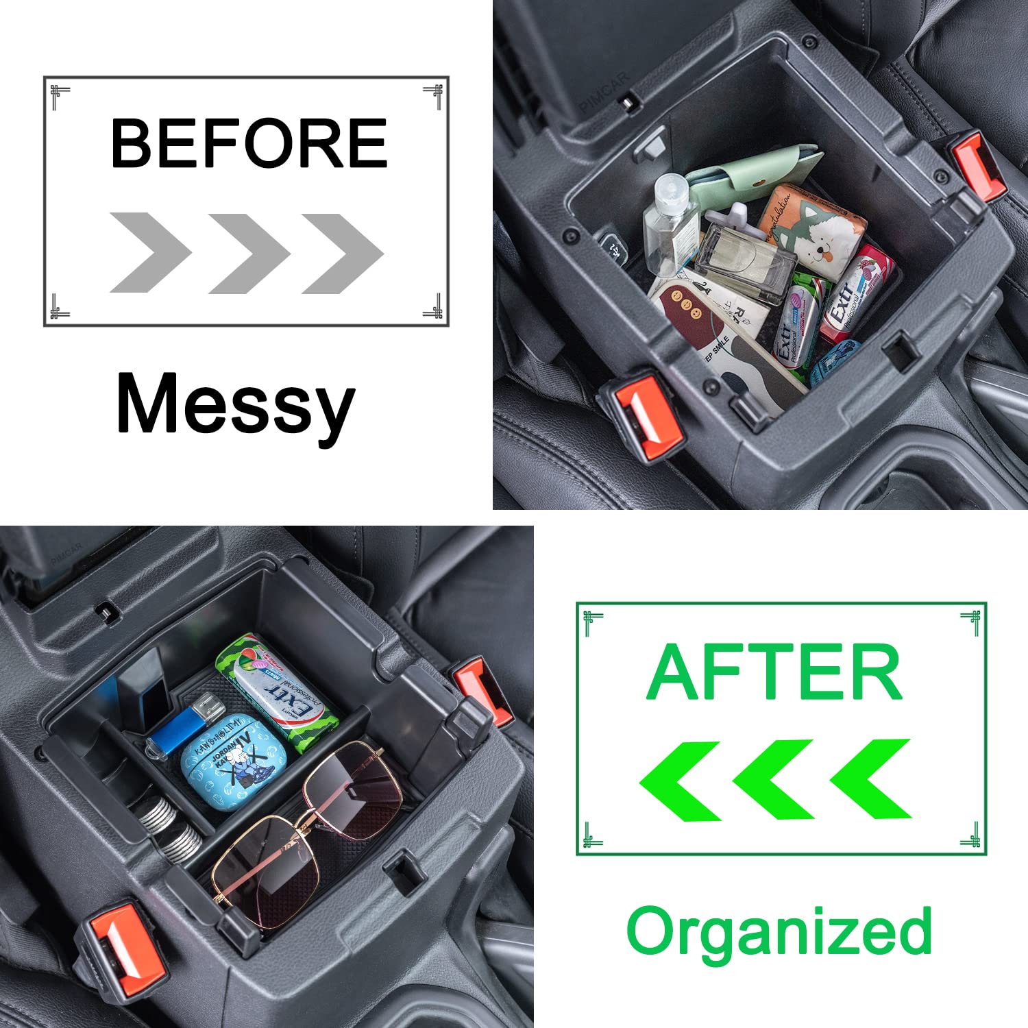 Pimcar Center Console Organizer Compatible With Jeep Wrangler Jl/Jlu 2018-2022 2023 & Jeep Gladiator Jt Truck 2020 2021 2022 2023 Armrest Storage Interior Accessories (Not For Jk/Jku)-Black Trim