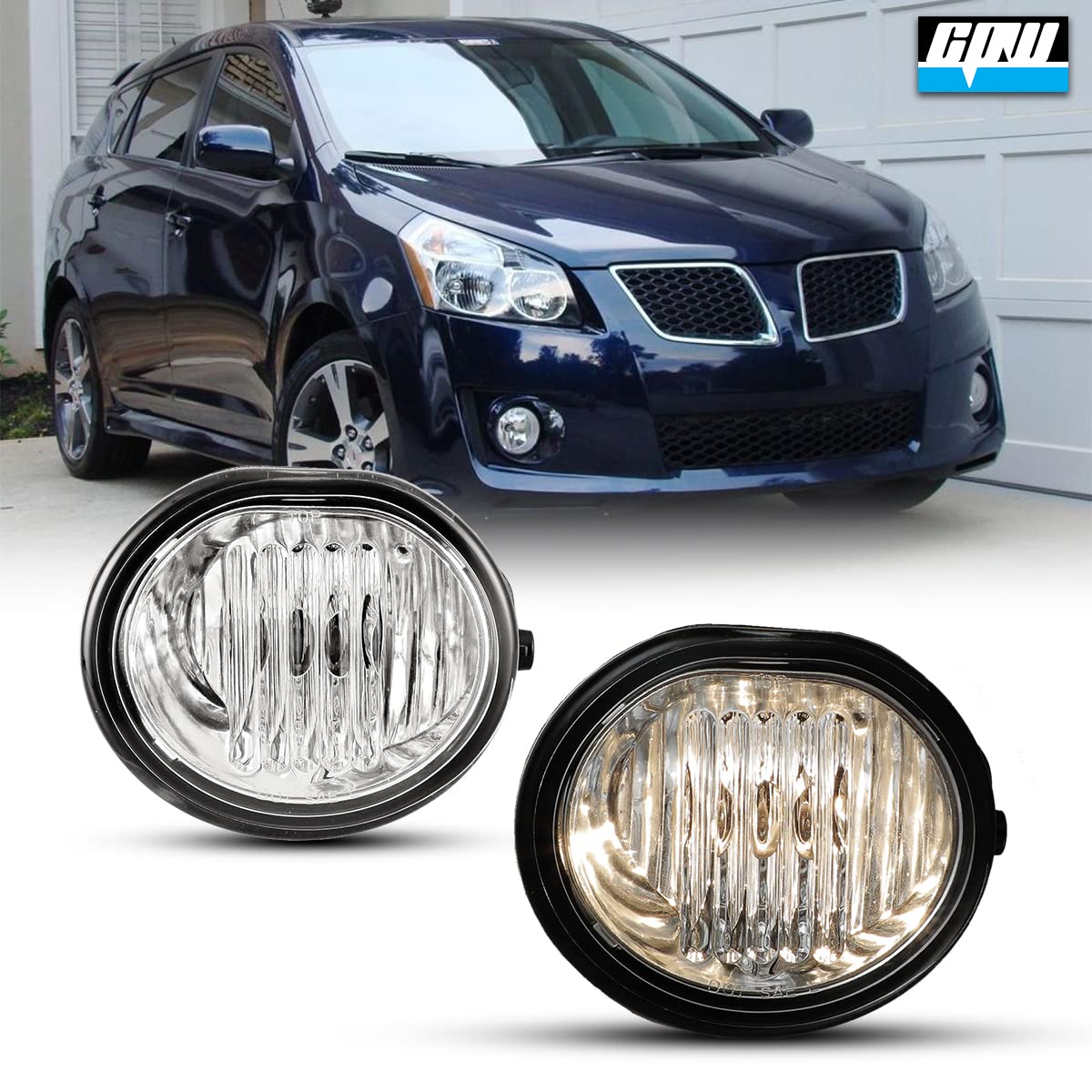 Cpw Oem Fog Lights Assembly Fit For 2003 2004 2005 2006 2007 2008 Toyota Matrix/Pontiac Vibe, Driver & Passenger Driving Fog Lamps W/ 9006 Halogen Bulbs (Black Housing Clear Lens)
