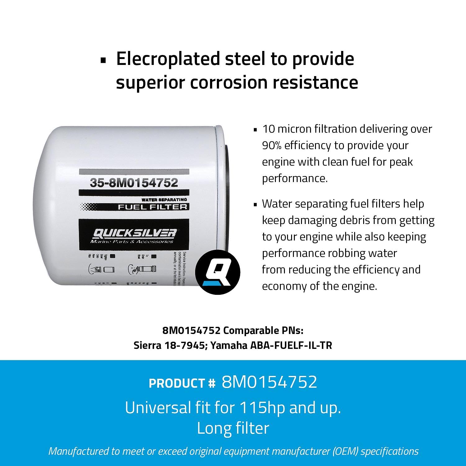 Quicksilver 8M0154752 Water Separating Fuel Filter for Select Yamaha Outboards