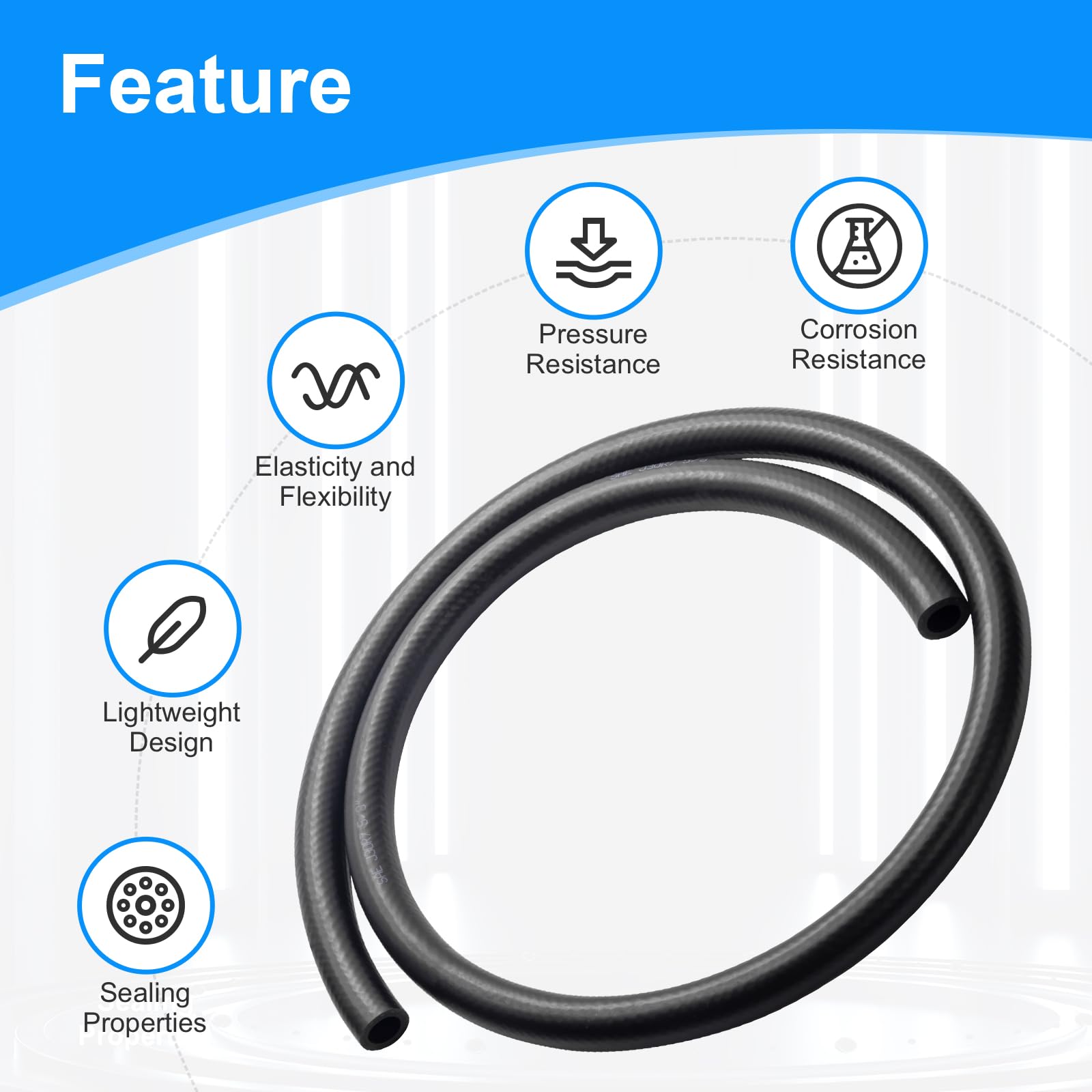 5/8' Id Fuel Line, 5Ft Fuel Hose Nbr Rubber Sae J30R7 300Psi, Supplied By Wivie (5/8 Inch)