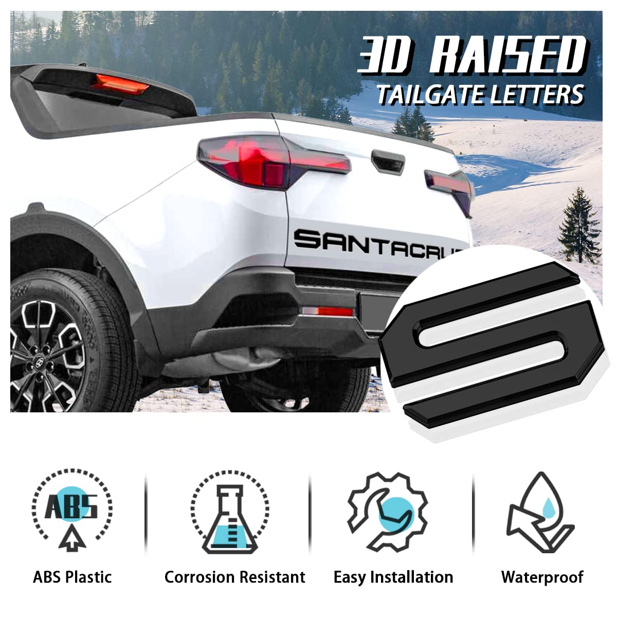 Tailgate Inserts Letters Compatible For 2022 2023 2024 2025 Santa Cruz 3D Raised & Strong Adhesive Decals Letters Rear Emblem Decal Sticker Compatible For Santa Cruz Accessories-Matte Black