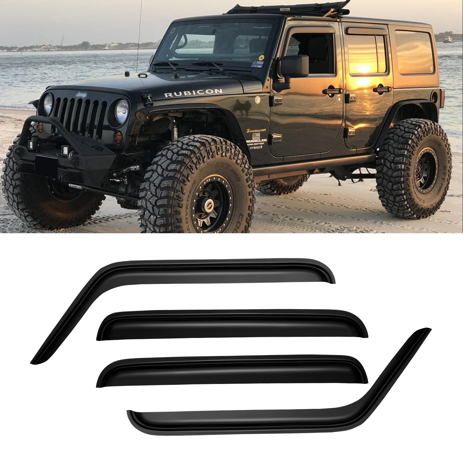 Cmvt Auto Window Visors For 2007-2018 Jeep Wrangler Jk Unlimited 4-Door, Rain Guards Shields Vent Shade Deflector Dark Smoke 08
