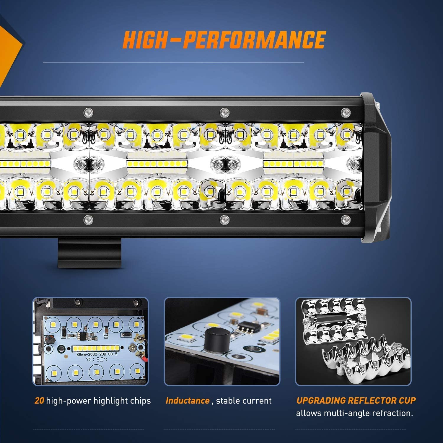 Nilight 20-Inch 420W LED Light Bar, Triple Row Flood Spot Combo, 42000LM, Aluminum, White, Model ZH434, Includes Wiring Harness & Mounting Kit