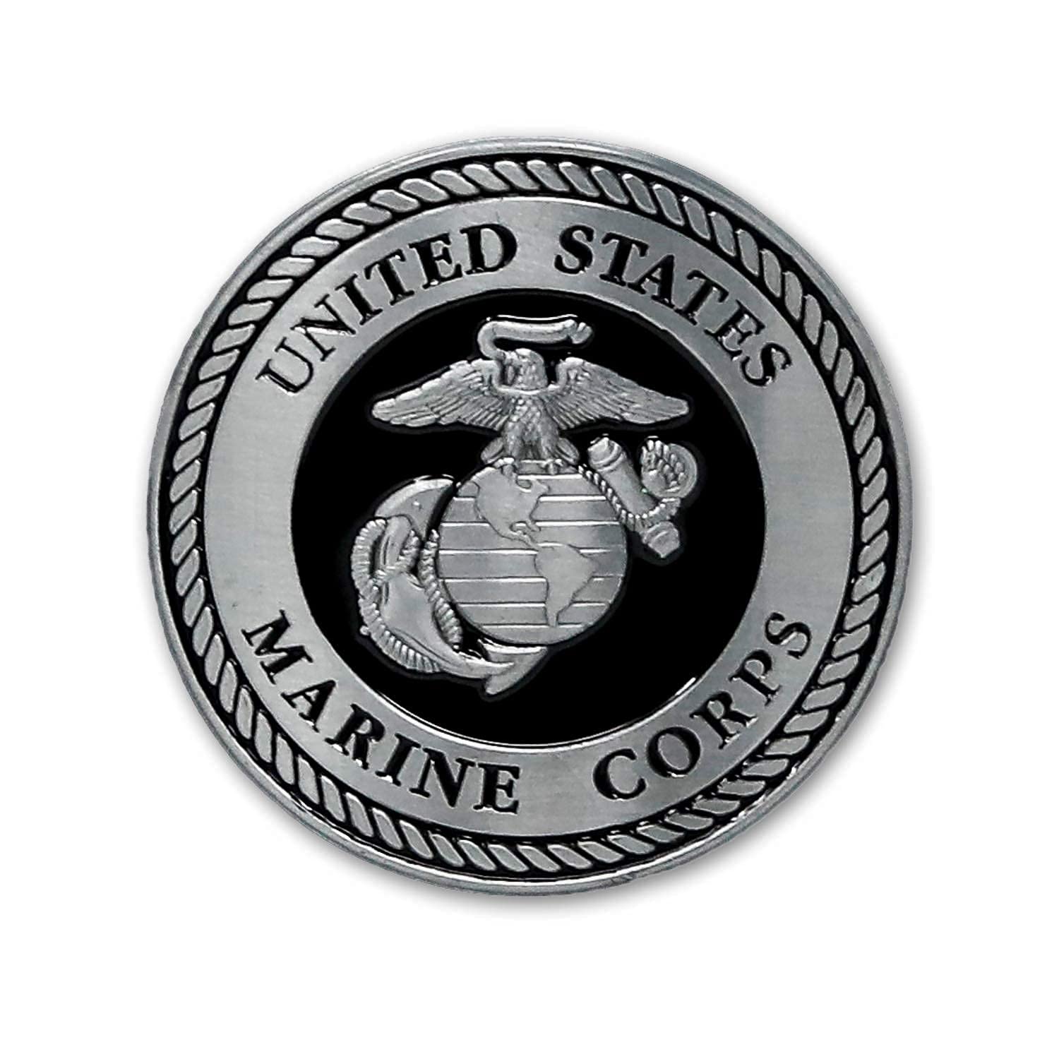 Usmc Medallion - 2.25 Inches - Black And Silver Marine Corps Ega Eagle Globe Anchor Emblem
