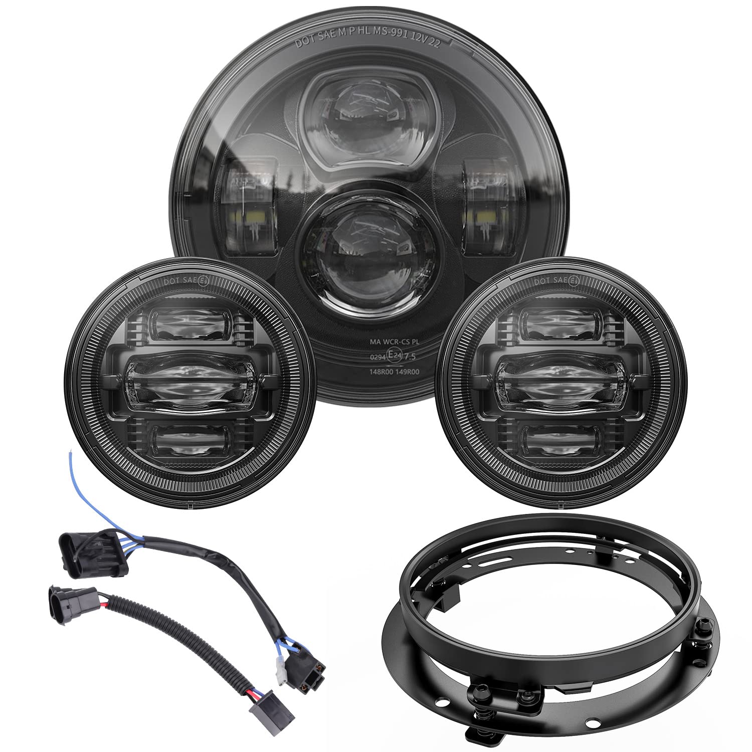 Z-OFFROAD New 7 Inch Motorcycle LED Headlight 4.5'' Fog Passing Lights, DOT Kit Compatible with Harley Davidson Road King Electr