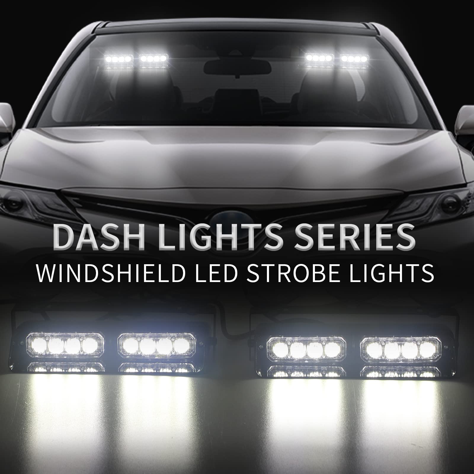 Xridonsen White 2 In 1 Dash Emergency Strobe Lights Front/Rear Windshield Lights Warning Safety Flashing W/Suction Cups For Volu