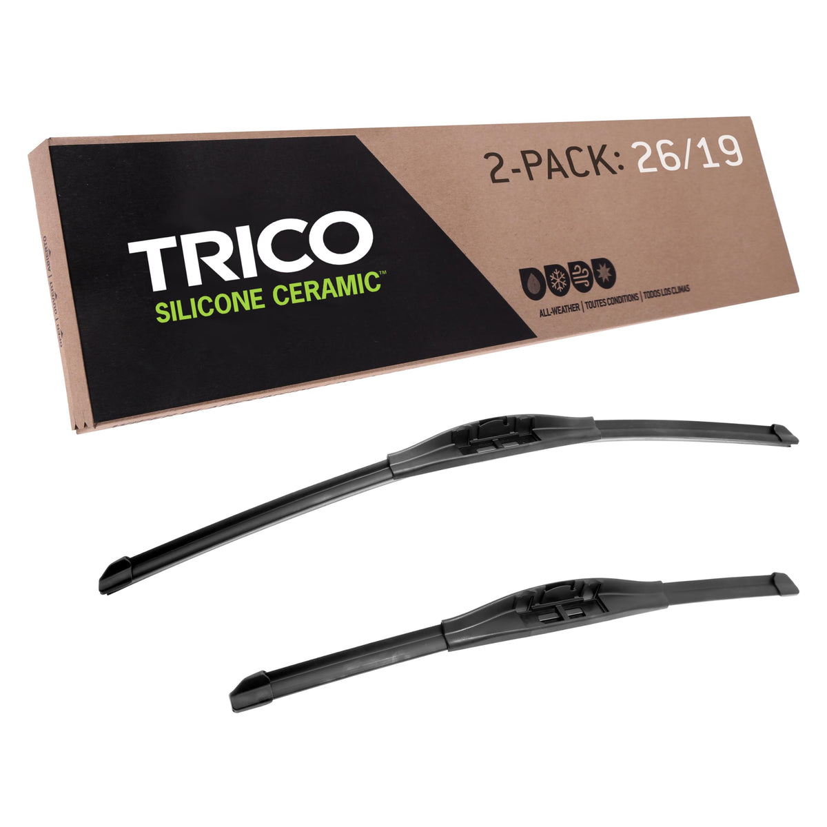 Trico Silicone Ceramic Coated 26'' + 19'' Super Premium Automotive Replacement Windshield Wiper Blades (Set Of 2), Passenger And