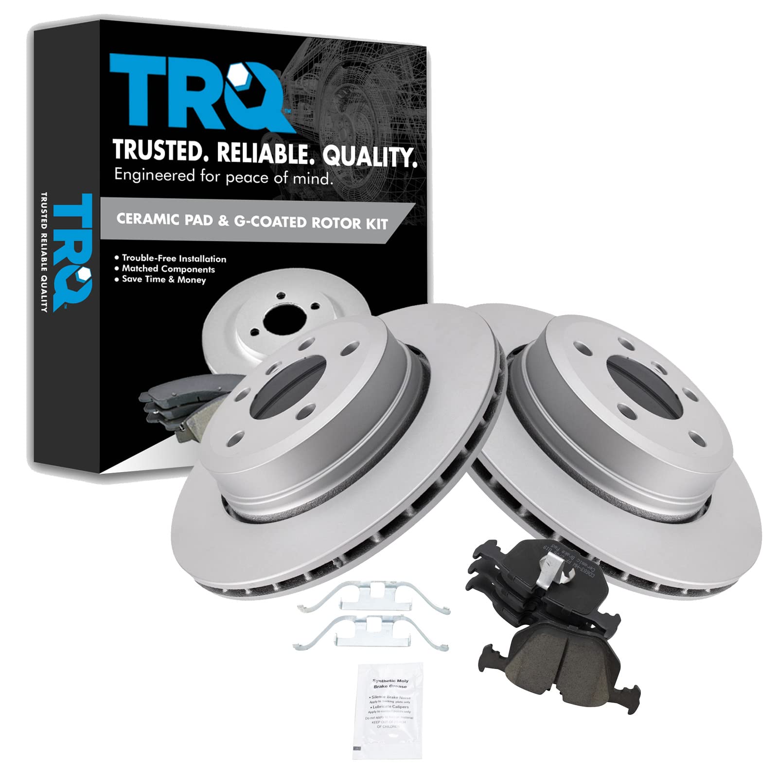 Trq Rear Brake Pad & Rotor Kit Brake Pads Brake Rotor Ceramic Premium G-Coated Compatible With 2004-2010 Bmw X3