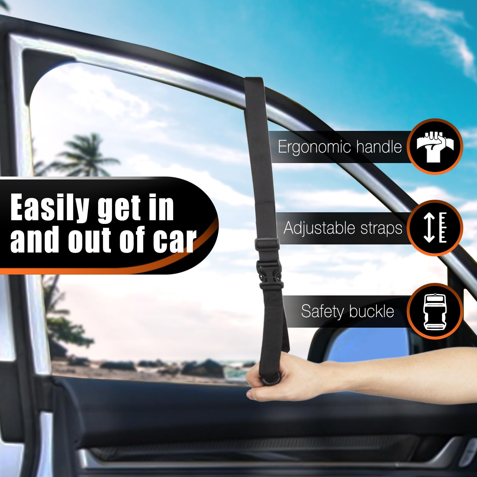 KOUNATSURI Car Handle Assist - Multifunctional Door Latch for Seniors, Red, PVC, Includes Strap