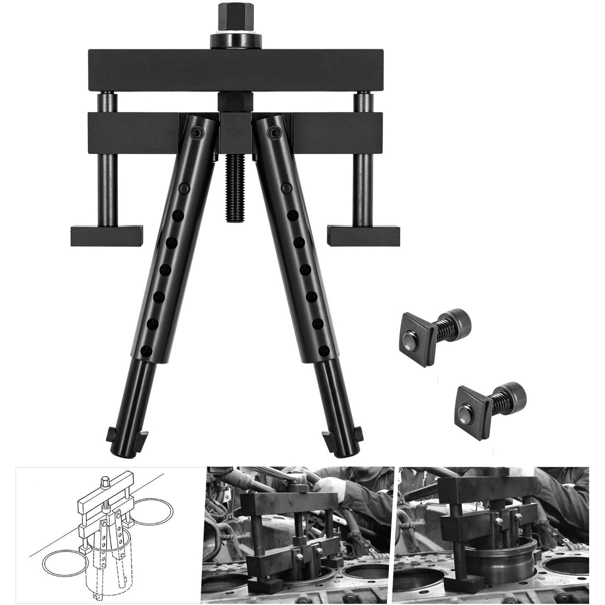Universal Cylinder Liner Puller Assembly - Heavy Duty Diesel Engine Cylinder Liner Puller Used For Mack Cummins Cat On Wet Liner From 3-7/8” To 6-1/4” Bore, Alternative To Pt-6400-C M50010-B 3376015