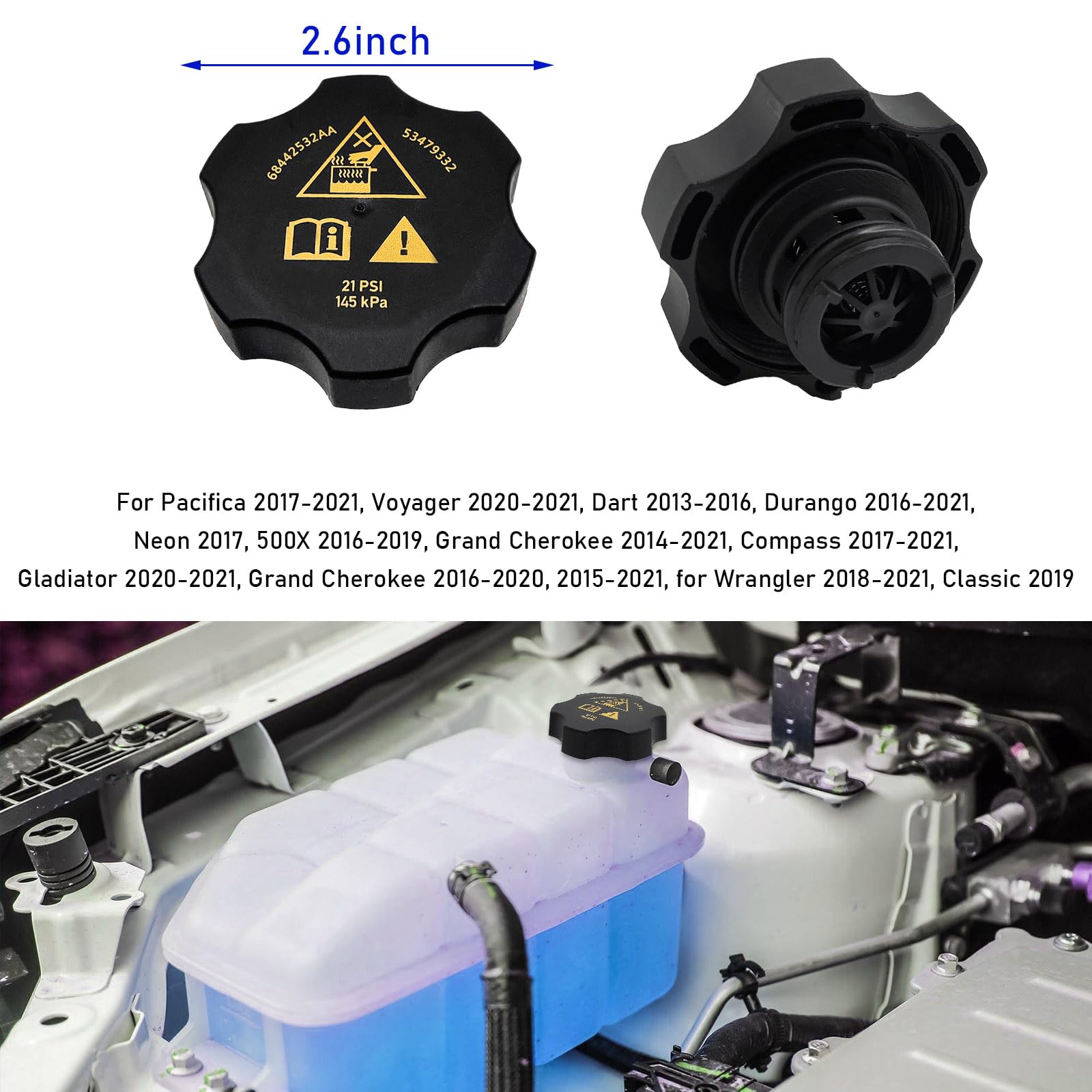 Sylvil Car Radiator Coolant Reservoir Cap, Radiator Coolant Recovery Cap Replacement Compatible with Ram 2013-2021, Durango 2016