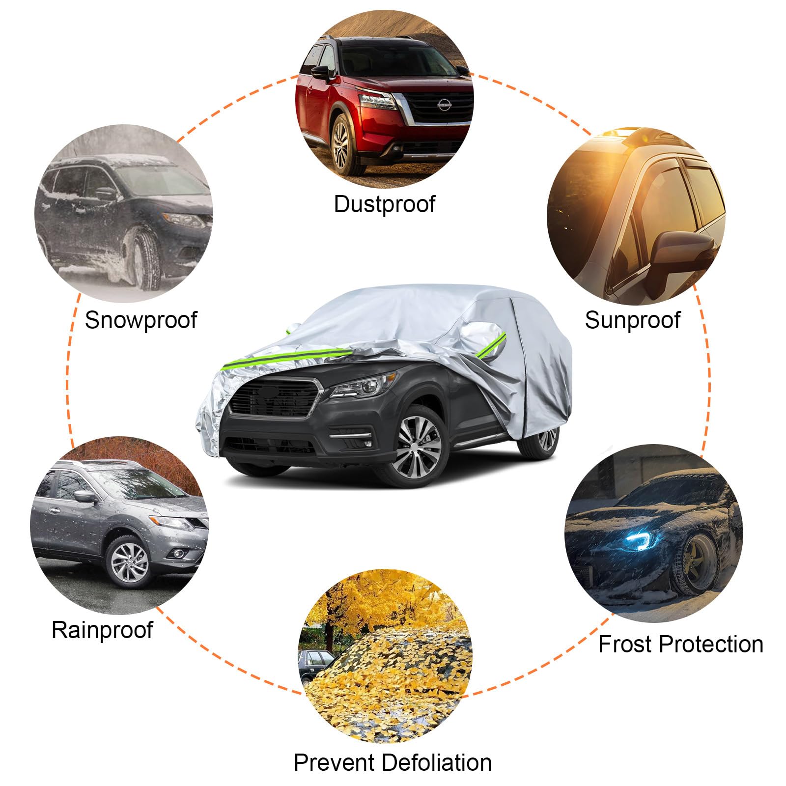 Waterproof Car Covers Replace For 2019-2025 Subaru Ascent, 6 Layers Silver All Weather Car Cover With Zipper Door & Windproof Ba