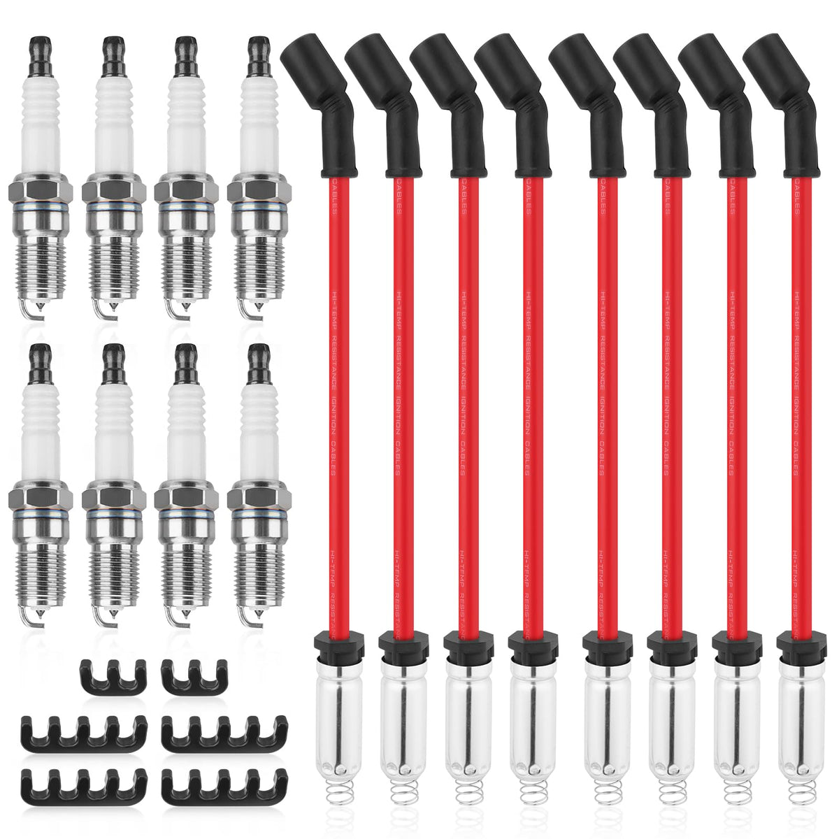 8Pcs 41-110 Iridium Spark Plugs & M8-48322 10.4mm Silicone Spark Plug Wires Compatible with Chevy Silverado Suburban Tahoe, GMC 