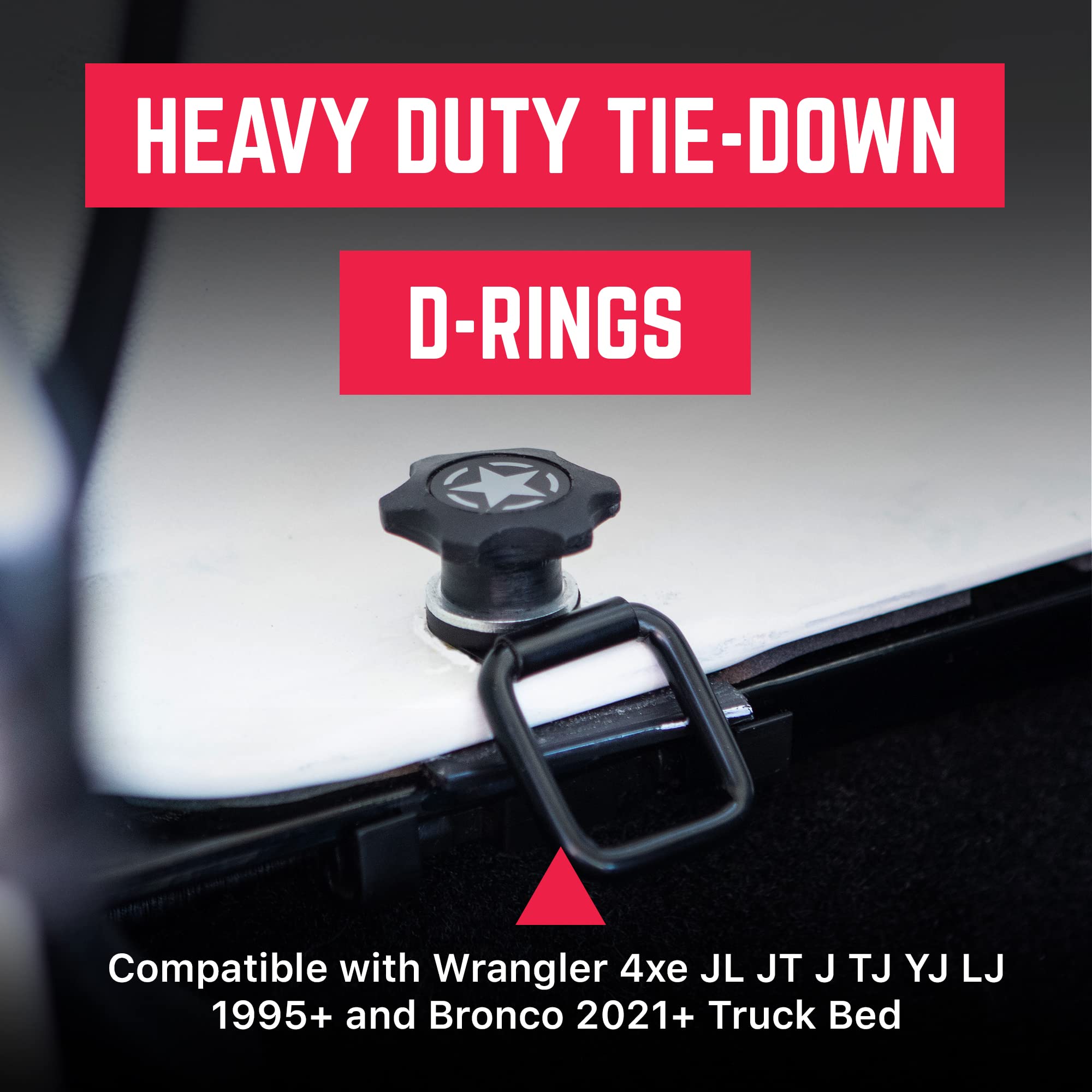 Tie Down D Ring Set, Easy-to-Install Truck Tie Downs, Compatible with Cargo Cover Mounts, Heavy-Duty Jeep Wrangler Accessories f