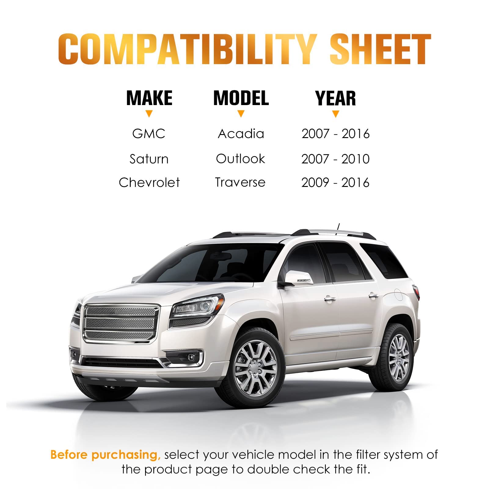 Driver Left Side Heated Mirror Glass Replacement Fits for GMC Acadia, for Saturn Outlook, for Chevrolet Traverse 2007-2016 Repla