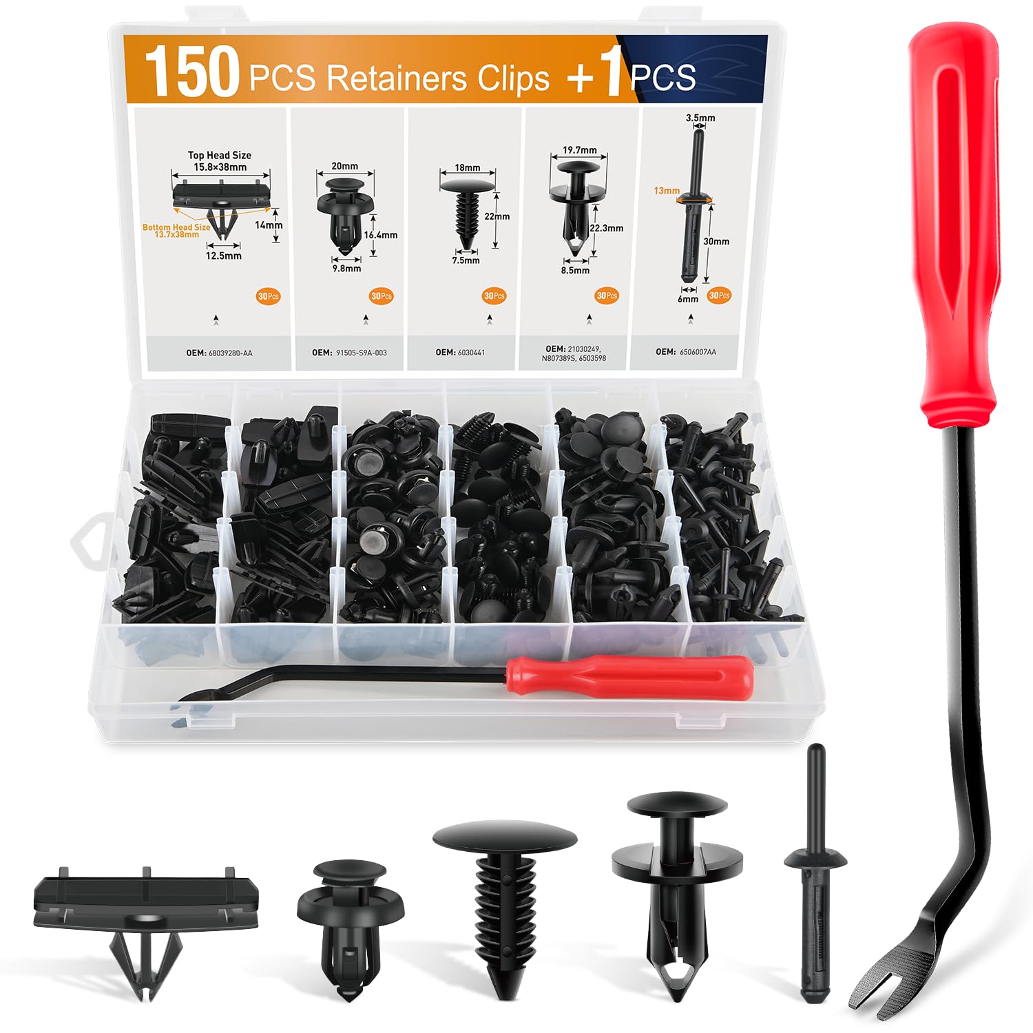 Gooacc 151Pcs Bumper Retainer Fender Clips With Fastener Remover Grille Fastener Push-Type Plastic Rivets Compatible With 2007-2