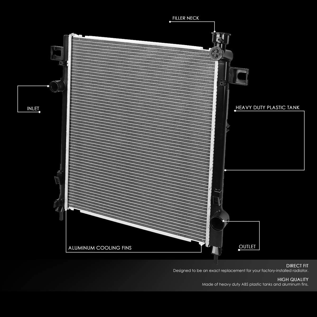 Dna Motoring Oem-Ra-13071 1-Row Aluminum Cooling Radiator Compatible With 08-13 Liberty At/Mt, 23-1/8'' W X 19-13/16'' H X 1'' D