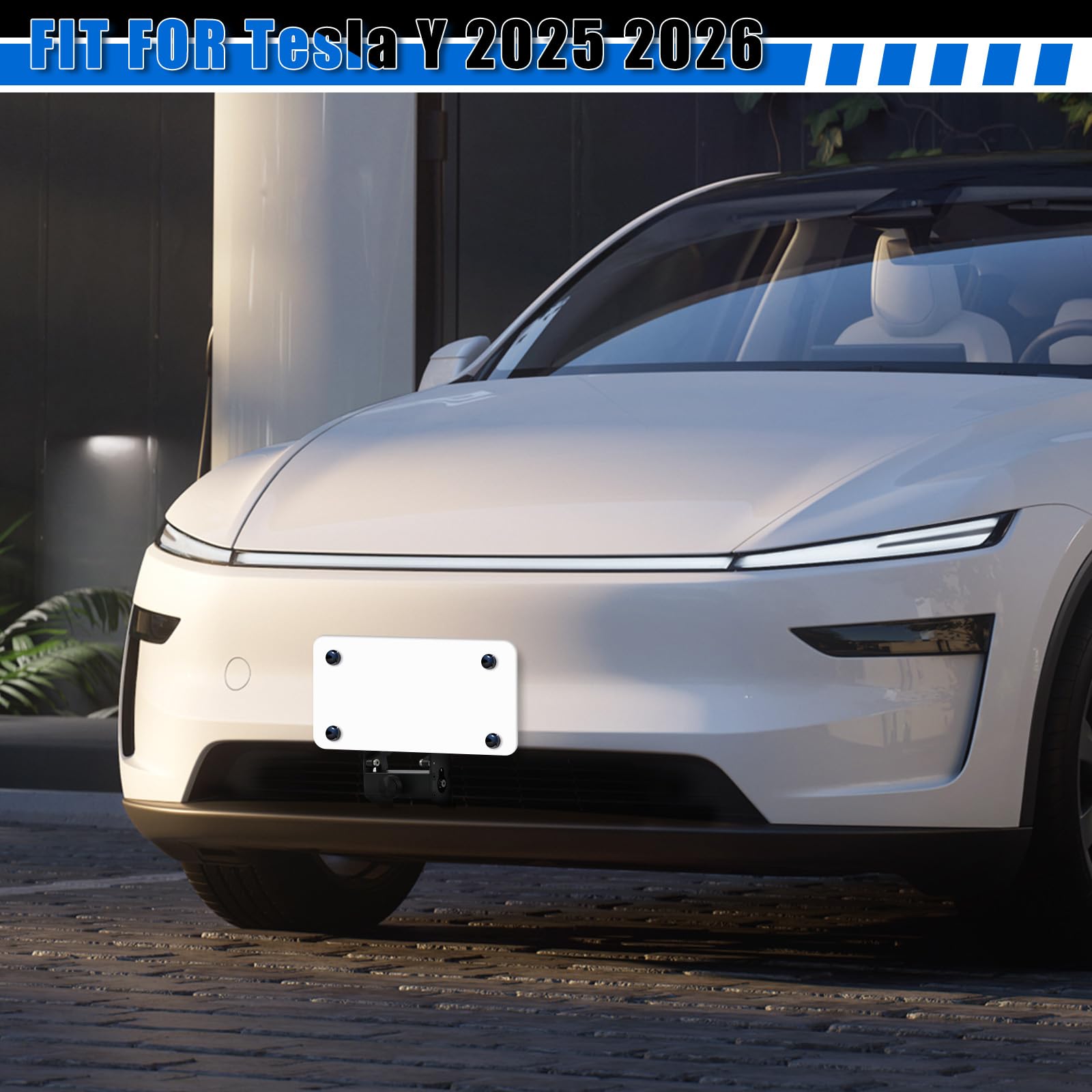 FormiPow Front License Plate Holder for Tesla Model Y Juniper 2025 2026, No Drill/No Adhesive License Plate Frame, Anti-Theft Lo