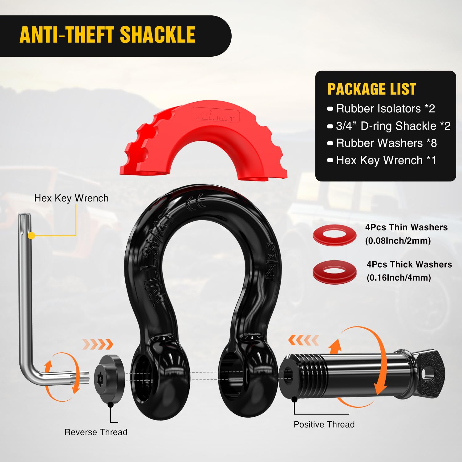 Nilight 3'' x 30' Recovery Tow Strap Kit with 2Pcs 3/4'' Anti-Theft D-Ring Shackles and Storage Bag Heavy Duty Off Road Emergenc