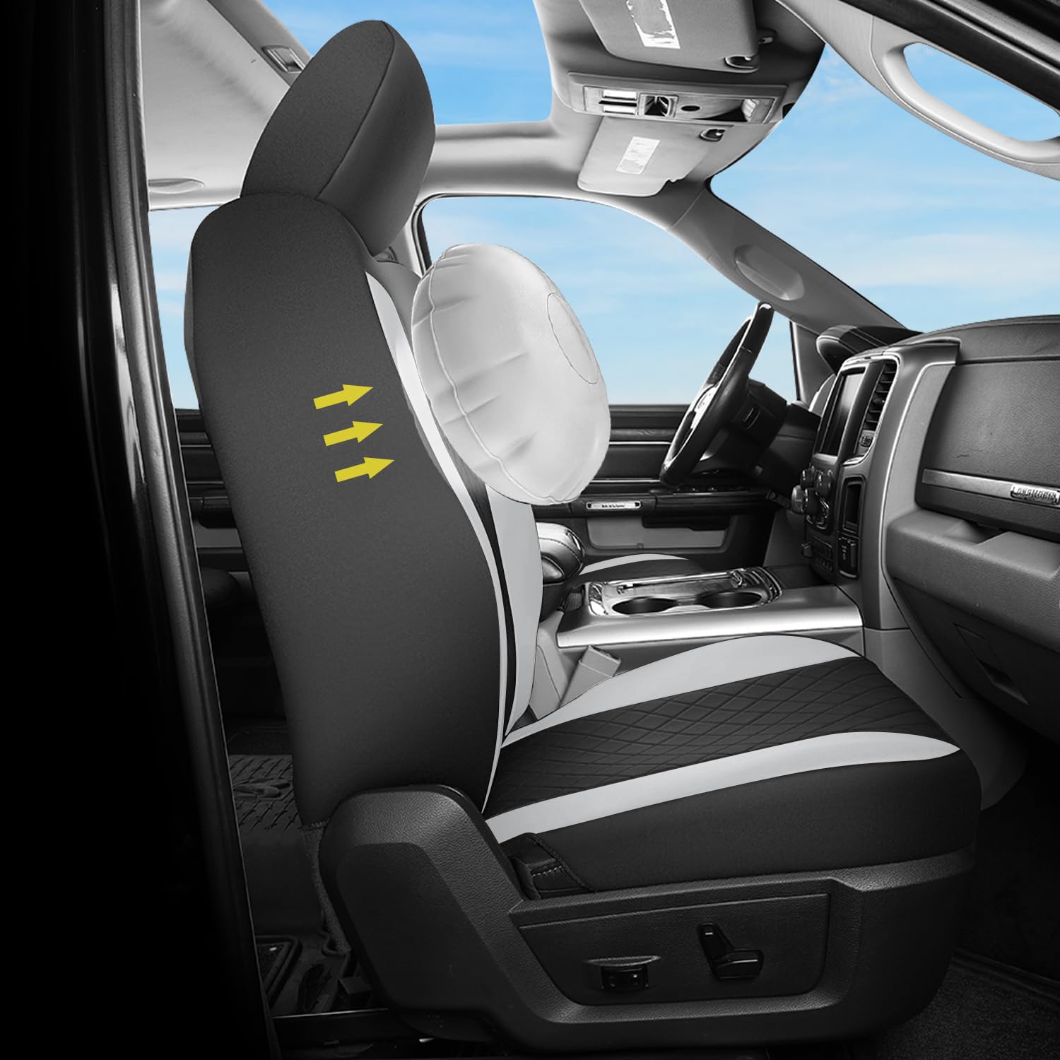 GIANT PANDA 2-Pack Front Car Seat Cover for Ram, Leather Bucket Seat Covers Custom Fit Dodge Ram 1500 2500 3500 Trucks,Luxury Se