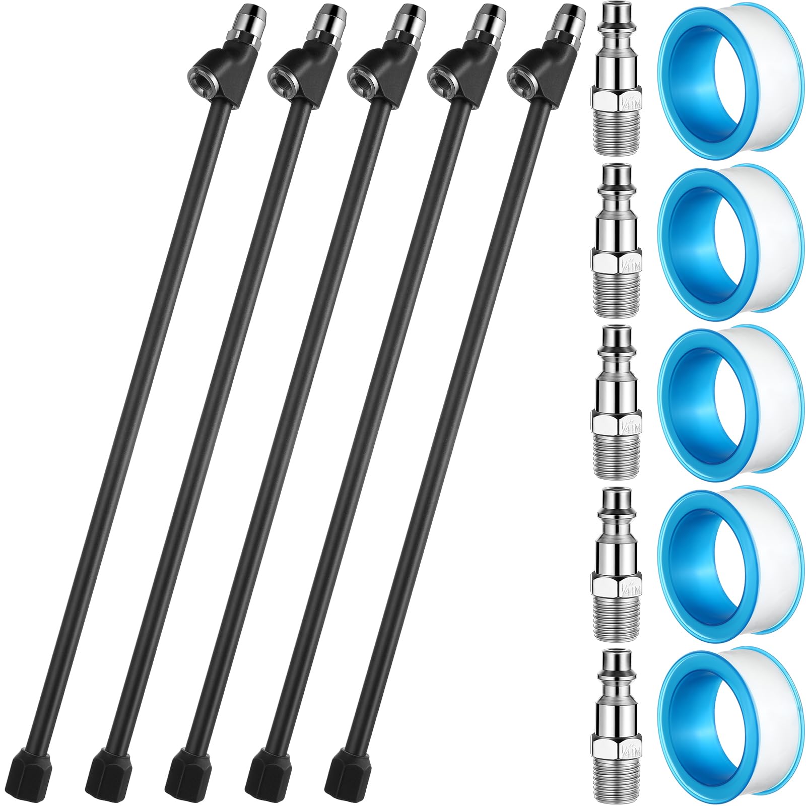 BBTO 5 Sets Air Chuck Set 2 Way Connection 13.8 Extended Tire Chuck 1/4 in FNPT Straight Foot Dual Head Tire Inflating with Stan