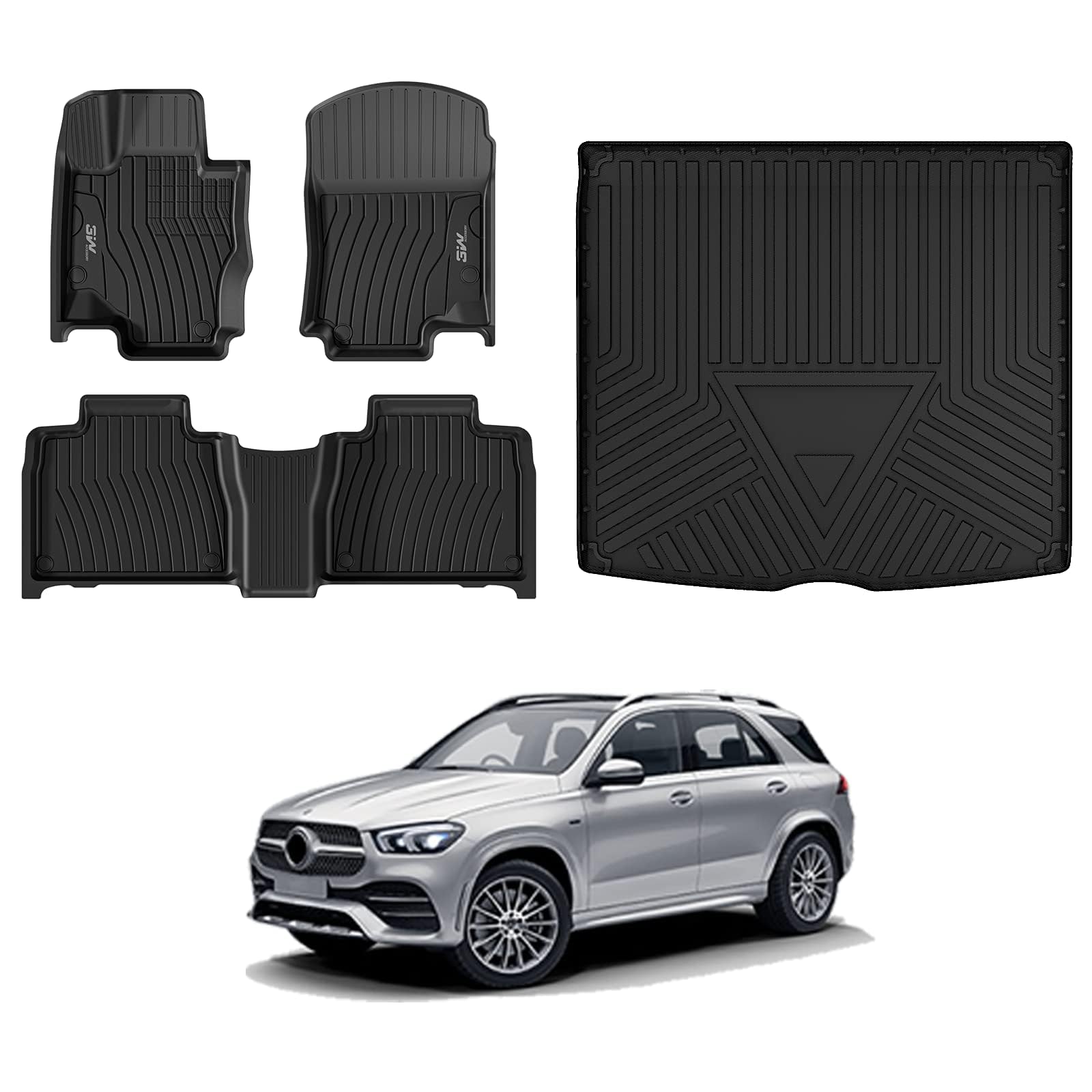 3W Floor Mats & Cargo Liner For Mercedes Benz Gle 2020-2025, Tpe All Weather Custom Fit Floor Liner & Cargo Mats 1St &2Nd Rows C