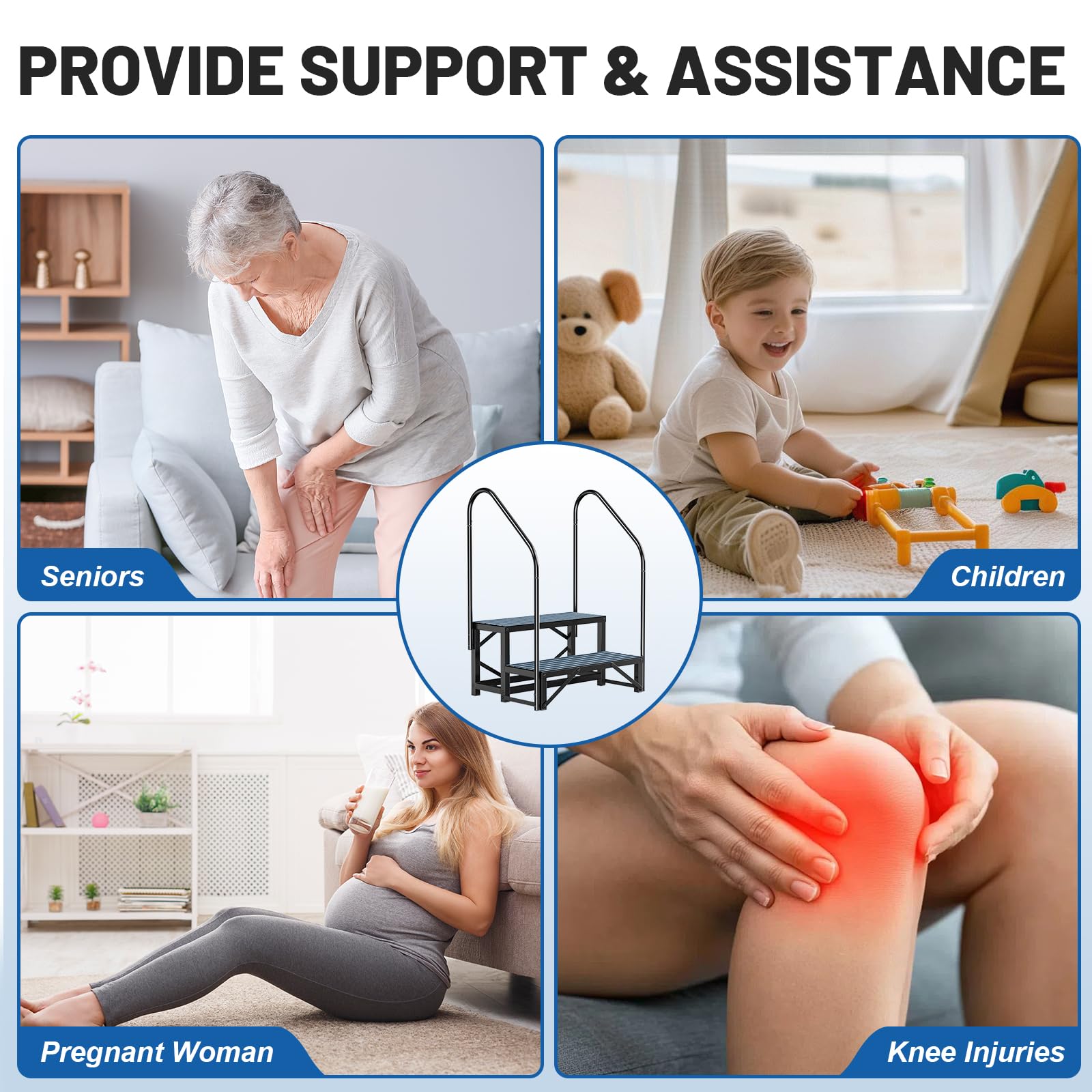 RV Steps Spa Steps with Handrail - 2 Step Hot Tub Steps Trailer Steps Mobile Home Stairs for 5th Wheel RV, Trailer, Hot Tub, Poo