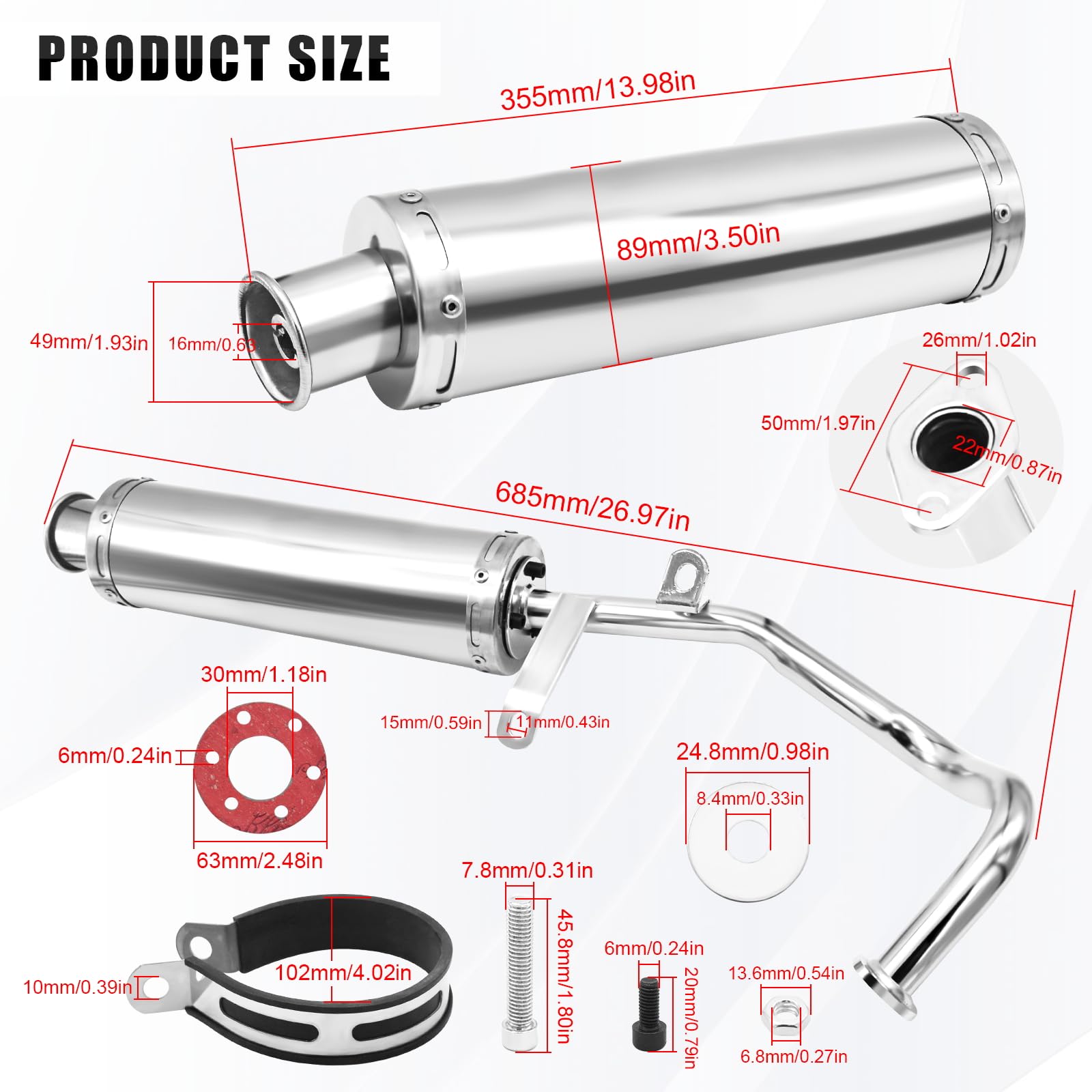 Wai Danie Motorcycle Exhaust Muffler Scooter Performance Exhaust Stainless Pipe For GY6 4 Stroke 50CC 80CC 100CC Scooter QMB139