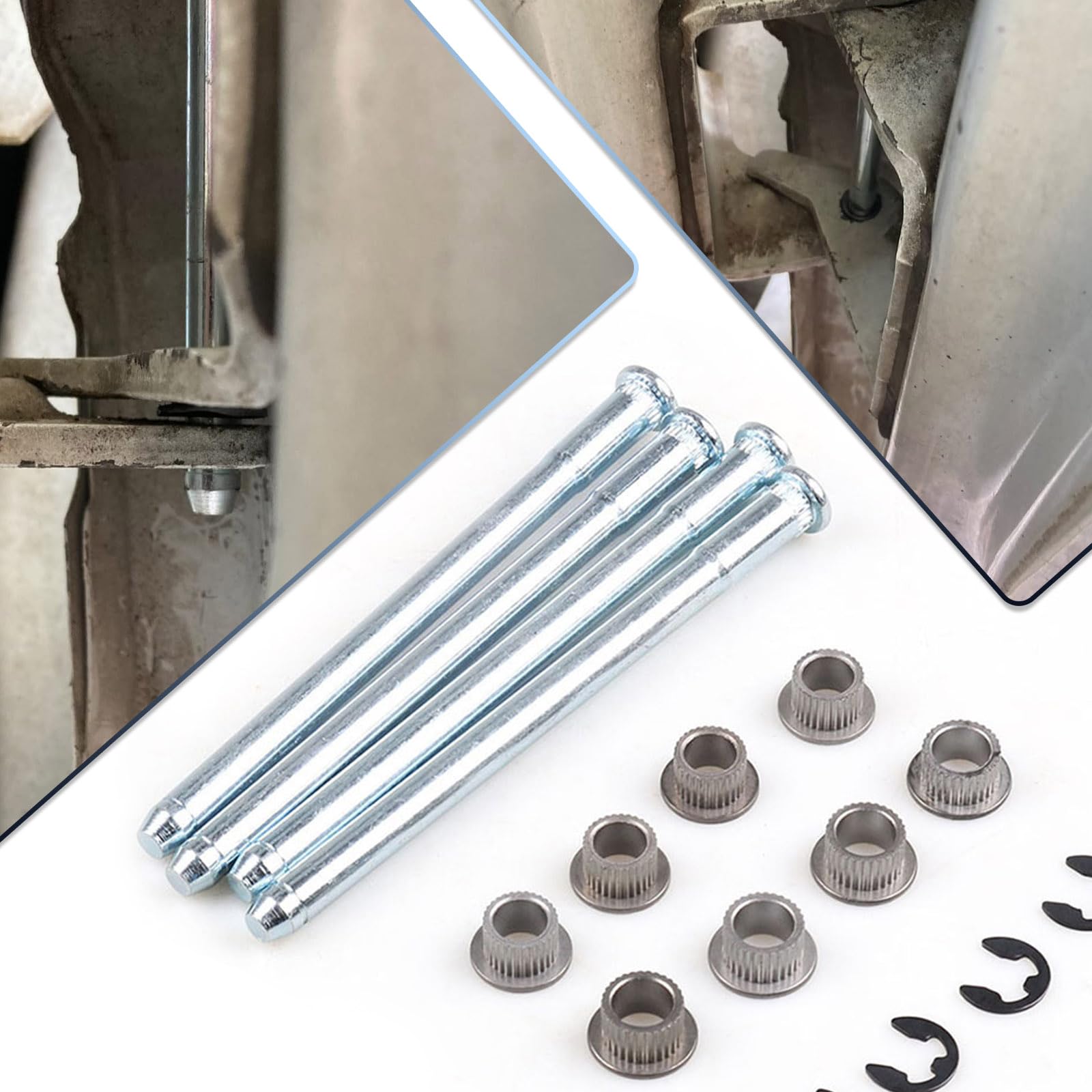 Flygun 16 Pcs Car Door Hinge Pin Kit, Metal Rustproof Stabilized Door Hinge Roll Pin And Bushing Repair Kit, With E-Ring Clamp Mounting Accessories, Compatible With 1988-2002 Chevrolet Gmc (Silver)