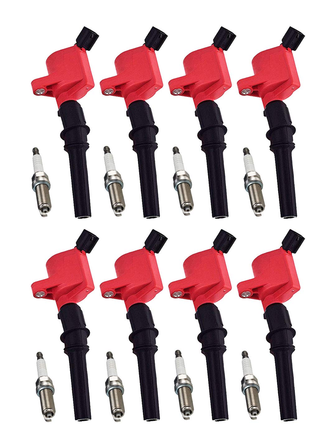 Ena Set Of 8 Red Ignition Coil Pack And Platinum Spark Plug Compatible With Lincoln Ford Mustang Econoline Expedition Pickup E15
