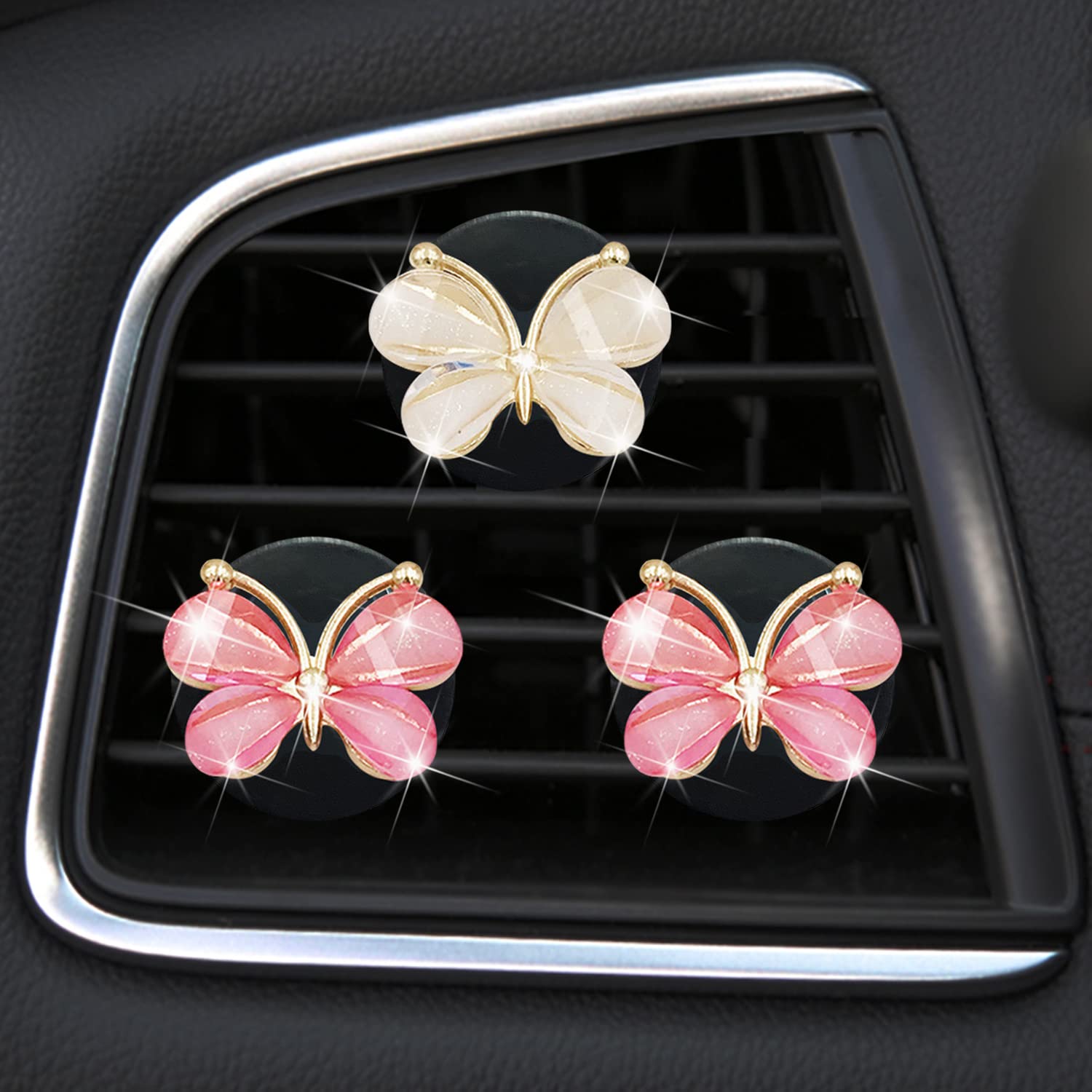 Cute Butterfly Air Vent Clips,3 Pcs Pink & White Butterfly Car Air Fresheners Vent Clips Long Lasting Car Diffuser Car Interior