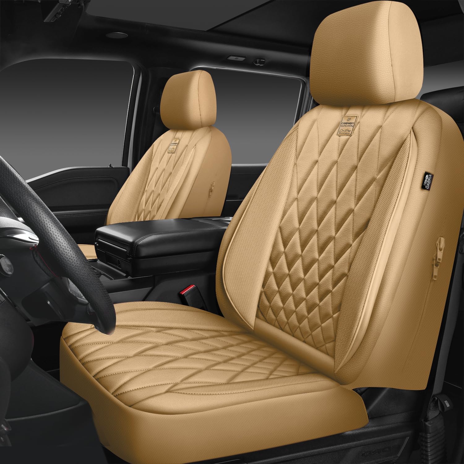 Car Pass Piping Luxury Leather Seat Covers Full Set,5 Seats Leatherette Anti-Slip Waterproof Seat Covers Compatible With Front A