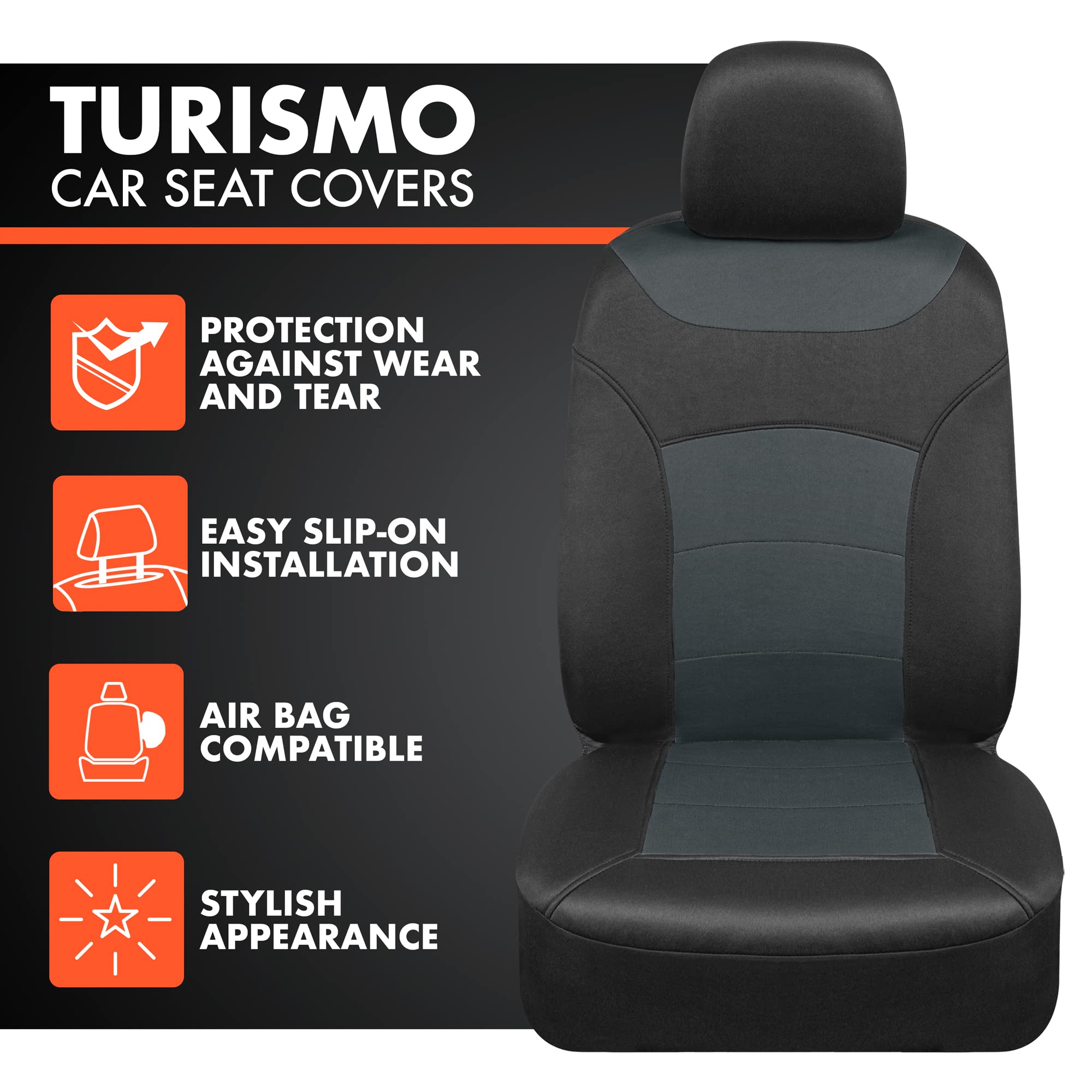 BDK carXS Turismo Car Seat Covers Full Set, Gray Two-Tone Front Seat Covers with Split Rear Bench Back Seat Cover, Automotive Se