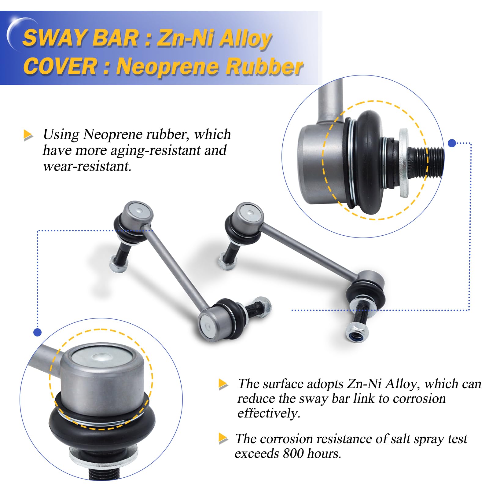 K80946 K80948 Zinc-Nickel Alloy Front Stabilizer Sway Bar End Link For 2005-2014 Toyota Tacoma Base Model 4Wd & Rwd With Prerunn