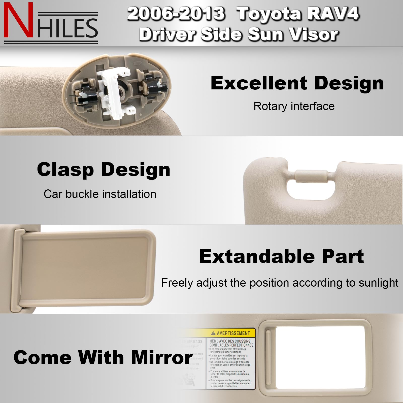 NHILES Right Passenger Side Sun Visor Replacement Compatible with Toyota RAV4 2006 2007 2008 2009 2010 2011 2012 2013 with Light