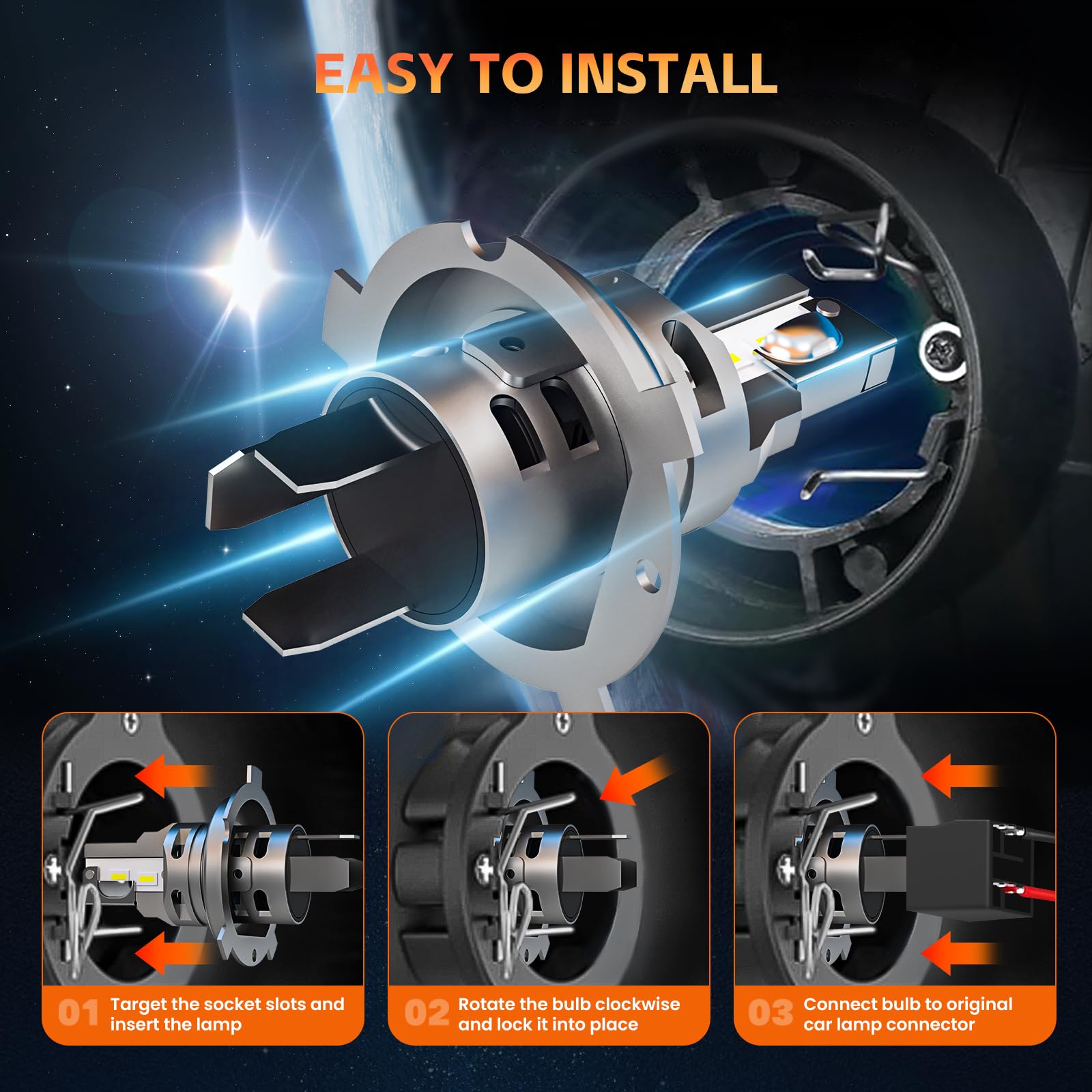 Rcj H4 Bulbs, 9003/Hb2 Fog Bulbs, 6000K Cool White, Plug And Play, Ip67, Pack Of 2