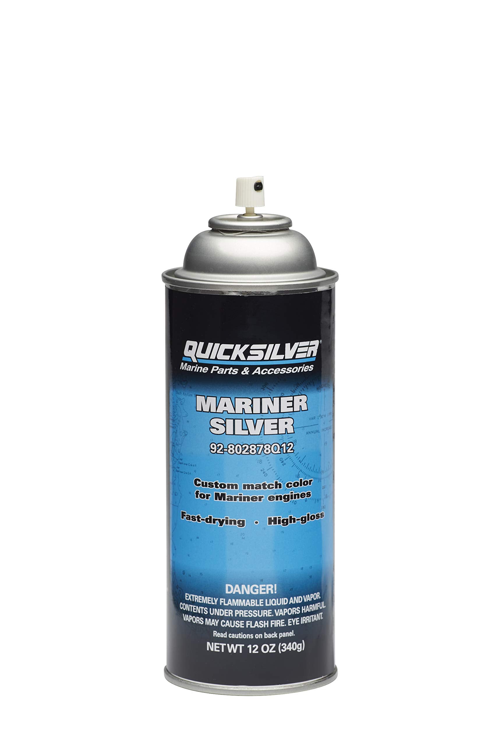 Quicksilver 802878A12 Mariner Silver Enamel Paint, 12 Oz. Spray Can