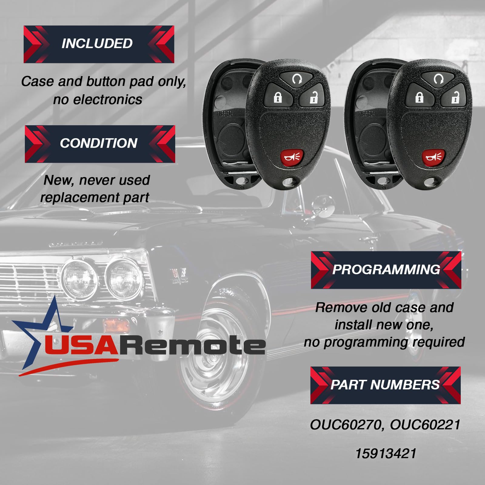 Key Fob Shell Fits 2007-2016 Chevy Gmc Pontiac Saturn Suzuki Cadillac Buick Keyless Entry Remote Case & Button Pad (15913421, Ou