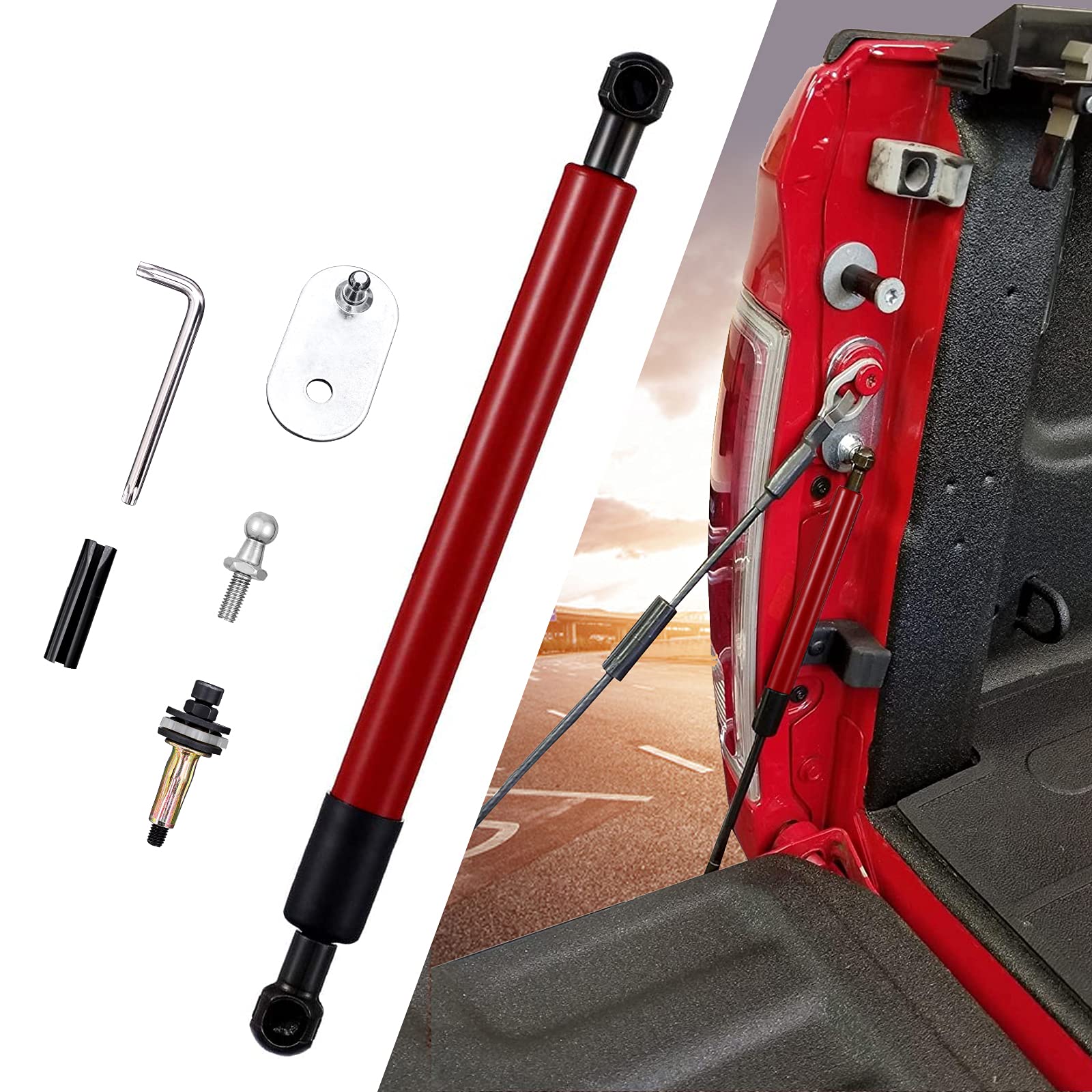 Tailgate Assist Shock Fit For 2009-2018 Dodge Ram 1500, 2019-2022 Ram 1500 Classic, 2010-2022 Ram Hd 1500 2500 3500 Red Vepagoo
