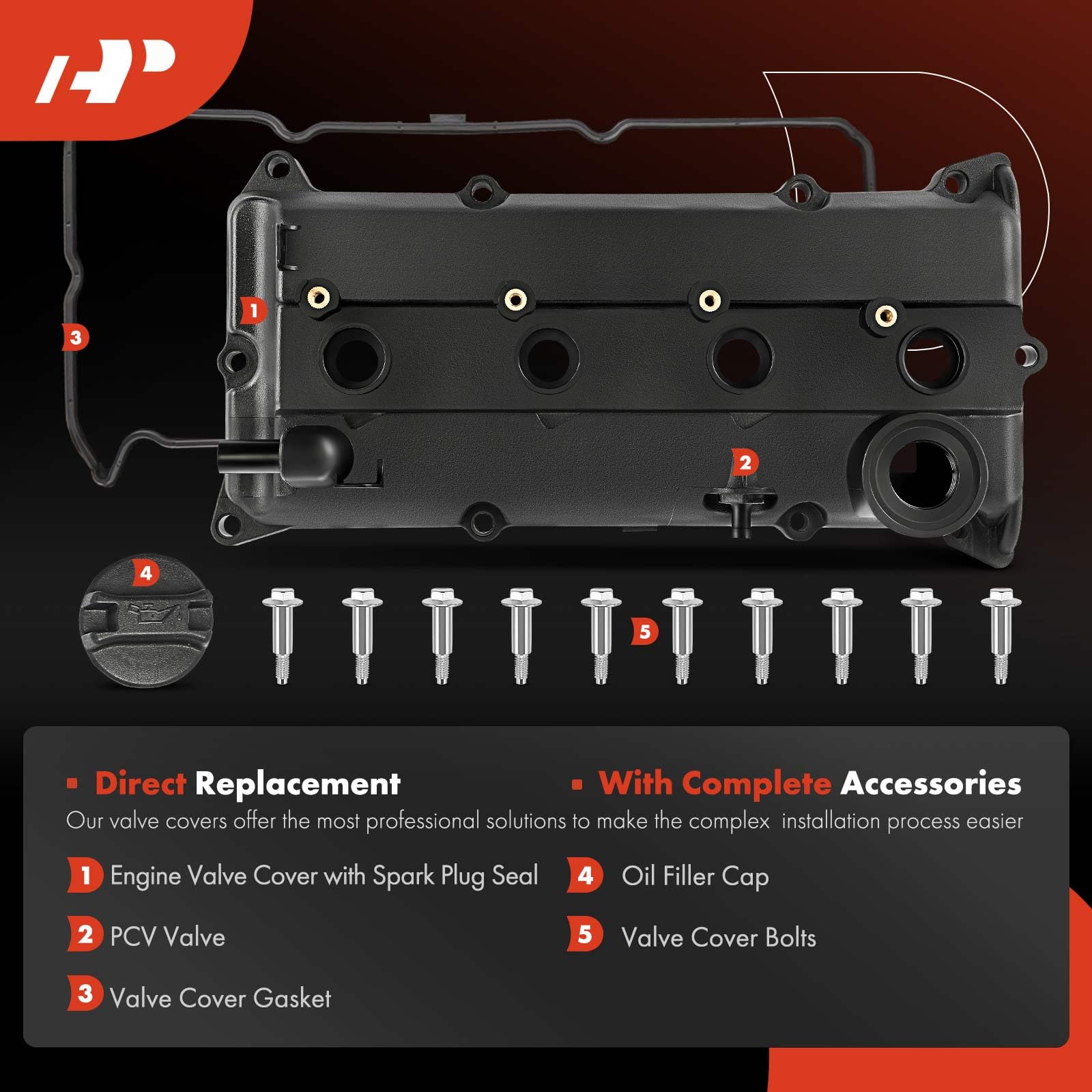 A-Premium Engine Valve Cover Kit, With Oil Filler Cap & Bolts & Gasket, Compatible With Nissan Altima 2002-2006, Sentra 2002-200