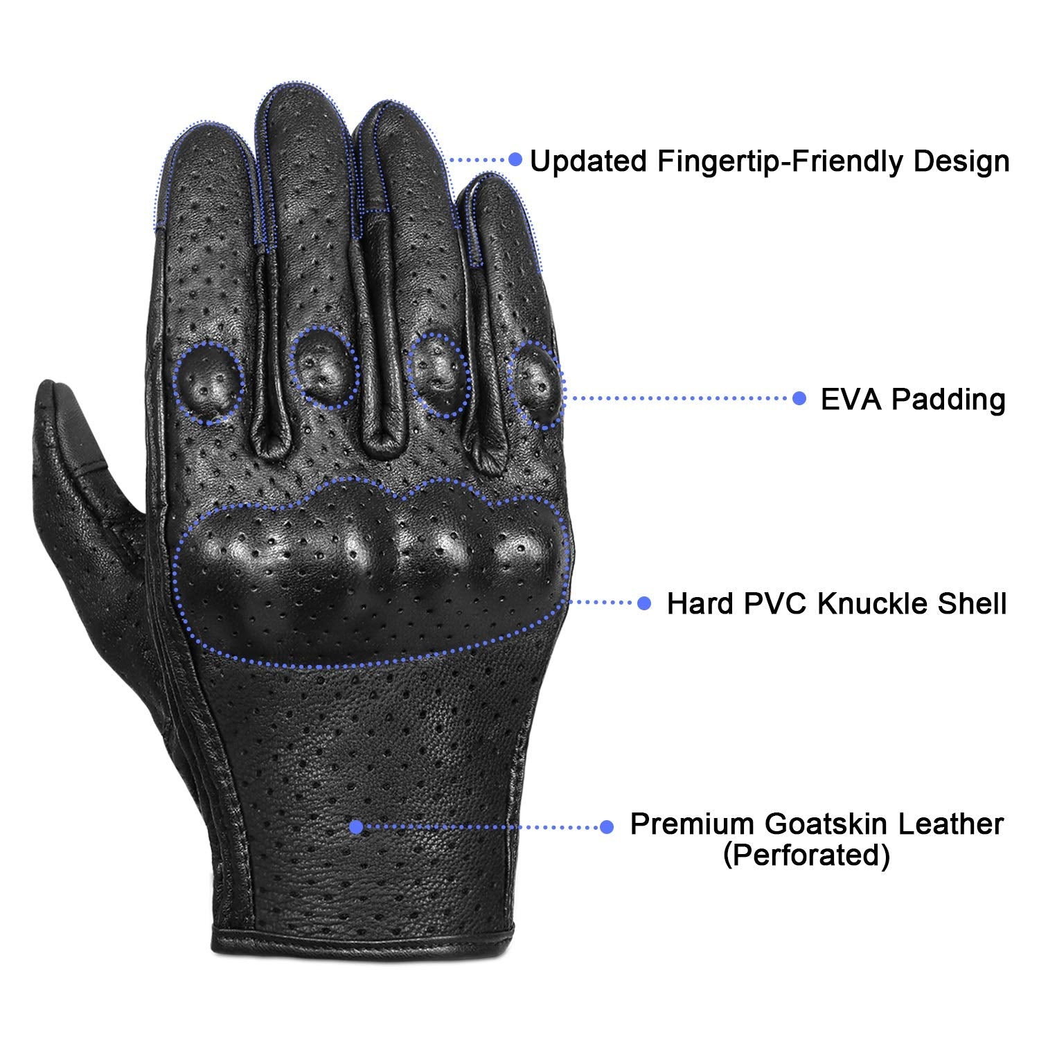 Superbike Full Finger Goat Skin Leather Touch Screen Motorcycle Gloves Men S,M,L,Xl,Xxl (Perforated, S)