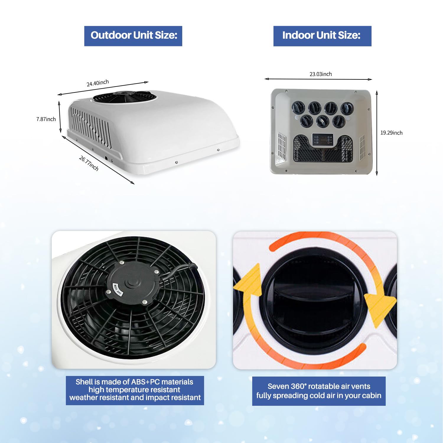 Aspligo 12 Volt Dc Air Conditioner Electric Parking Rooftop Rv Air Conditioner 8800Btu 12V Ac Unit For Motorhome Semi Truck Trailer Camper Van Heating And Cooling