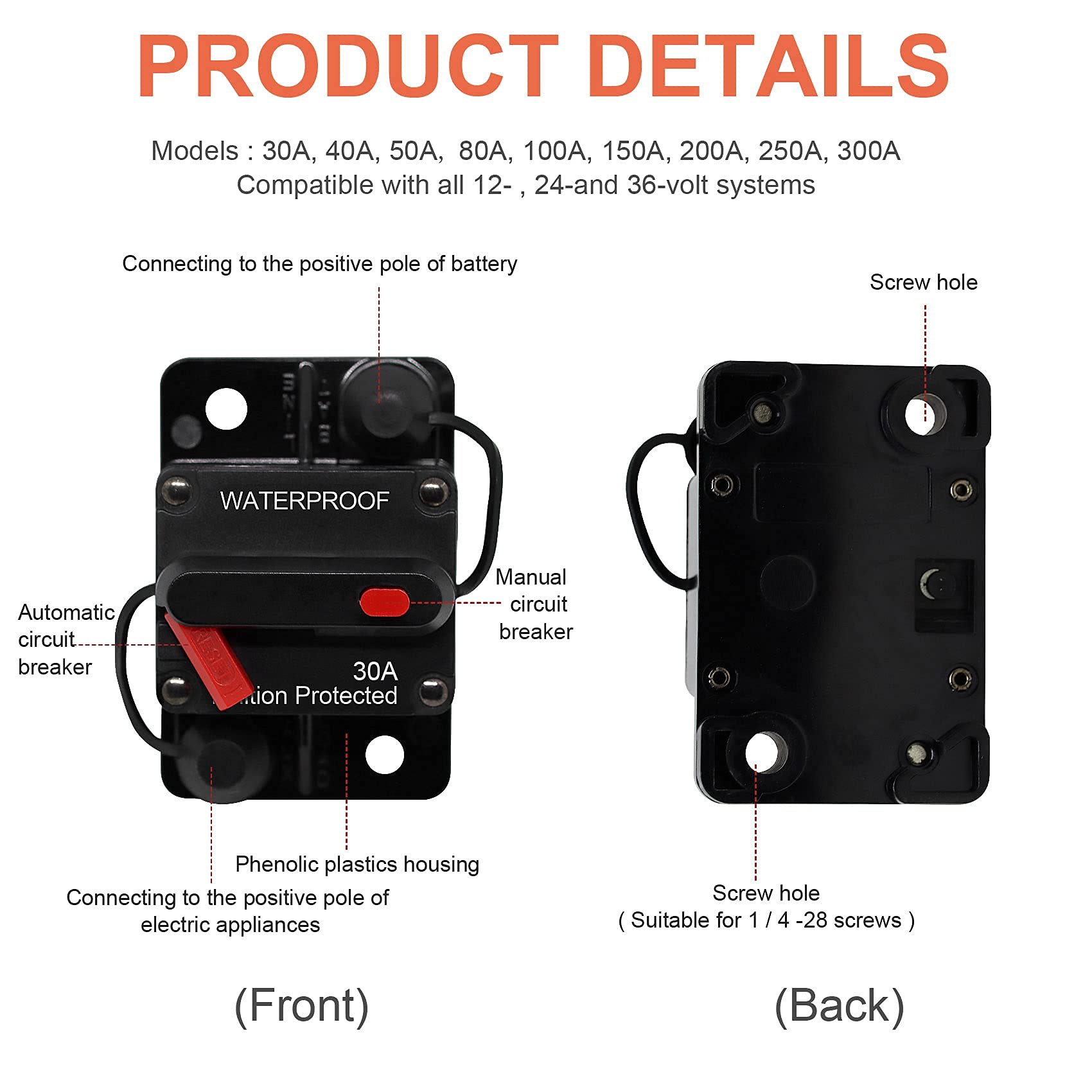 Erayco 30 Amp Circuit Breaker With Manual Reset Waterproof Inline Fuse Inverter For Marine Trolling Motors Boat Atv Manual Power