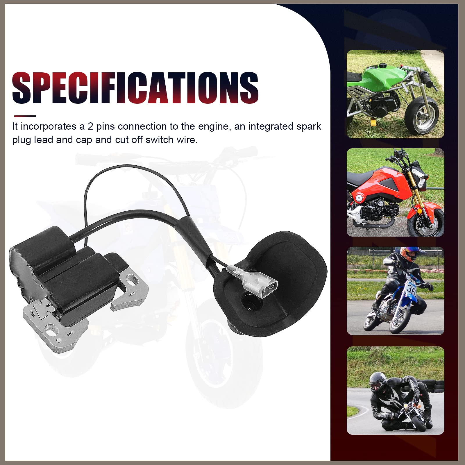 Qazaky Ignition Coil For 2-Stroke 33Cc 43Cc 47Cc 49Cc 50Cc Mini Moto Dirt Pocket Bike Chopper Scooter Kids Quad Atv Minimoto