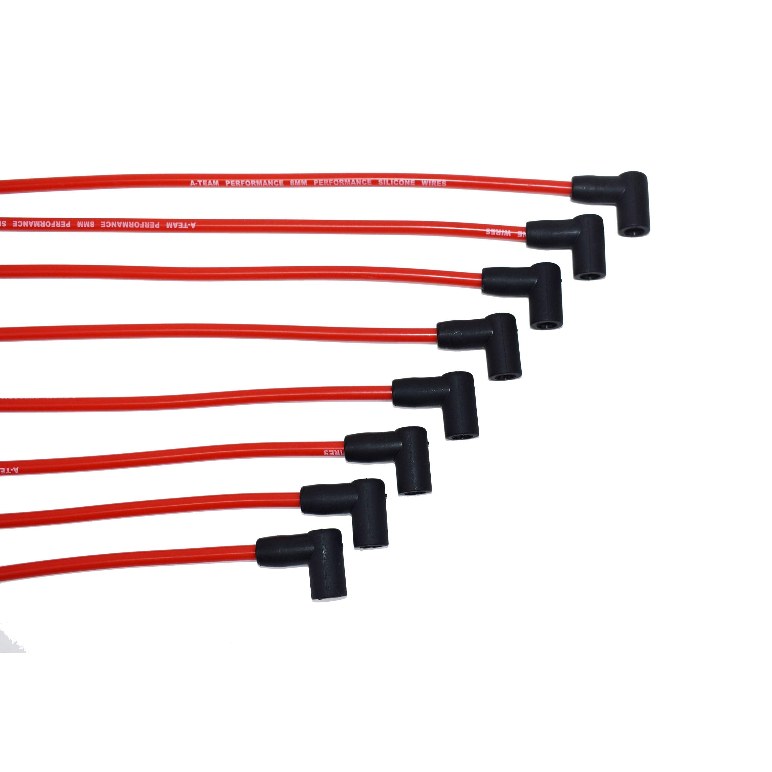 A-Team Performance Silicone Spark Plug Wires With Black 90 Degree Boot Sbc Compatible With Chevy Gmc Truck Suv Vortec 5.0L 5.7L 5700 350 1996-2003 Red 8.0Mm