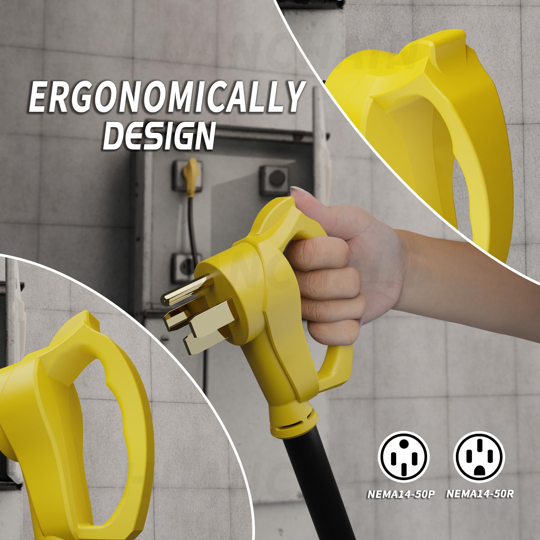 Plugsaf 30 Ft 50 Amp Rv/Ev Extension Cord Outdoor With Grip Handle, 4 Prong Flexible Heavy Duty 6/3+8/1 Gauge Stw Rv Power Cord