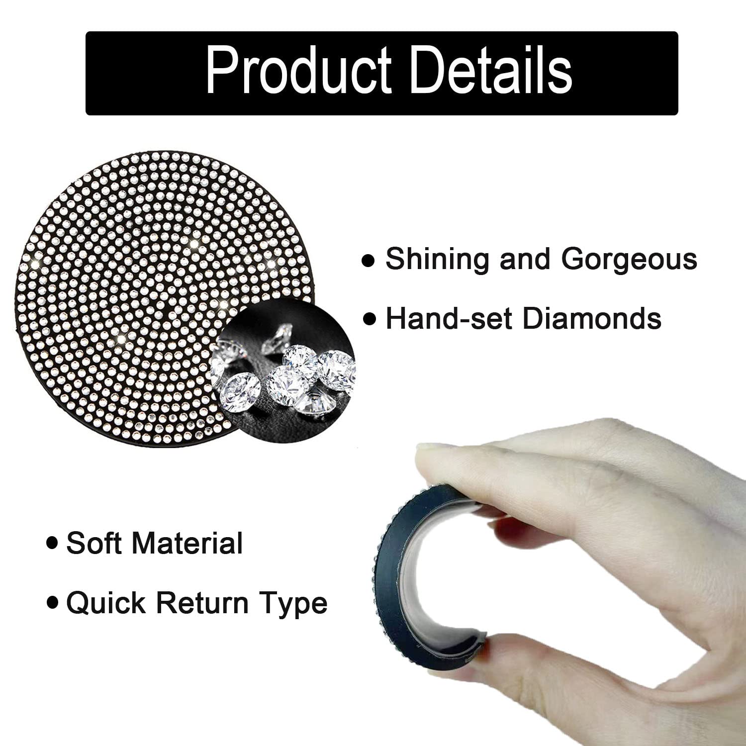 2Pcs Bling Cup Holder Insert Coaster- 2.75 Inch Silicone Anti-Slip Shockproof, Universal Fashion Car Interior Accessories For Women (White)