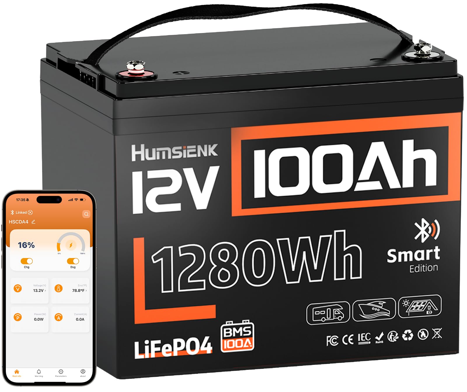 HumsiENK 48V 640Ah (4 Pack 12V 640Ah) LiFePO4 Lithium Battery Bluetooth, 250A BMS, 6000+ Cycles 600Ah+ LiFePO4 Battery, IP65 & L