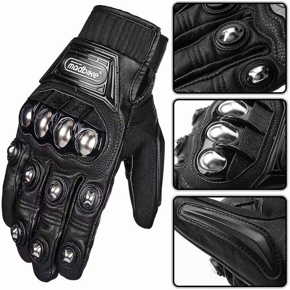 Ilm Alloy Steel Leather Hard Knuckle Touchscreen Motorcycle Bicycle Motorbike Powersports Racing Gloves (Xl, (Leather) Black) Model 10Cl